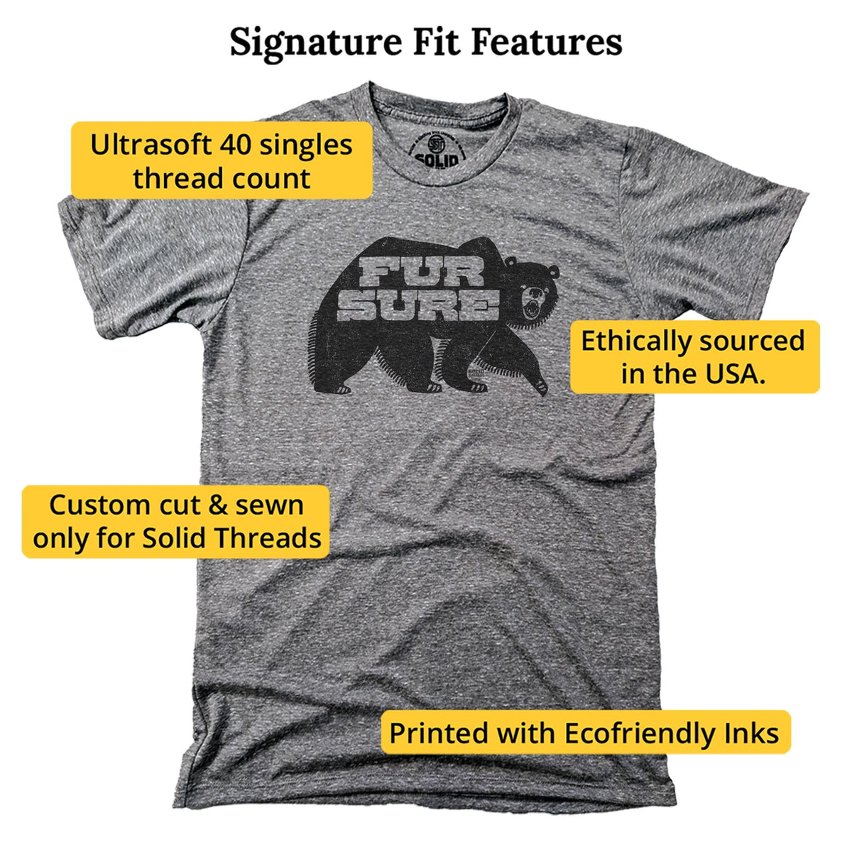 Fur Sure Vintage Signature T-shirt in Triblend Grey - Fit Attributes