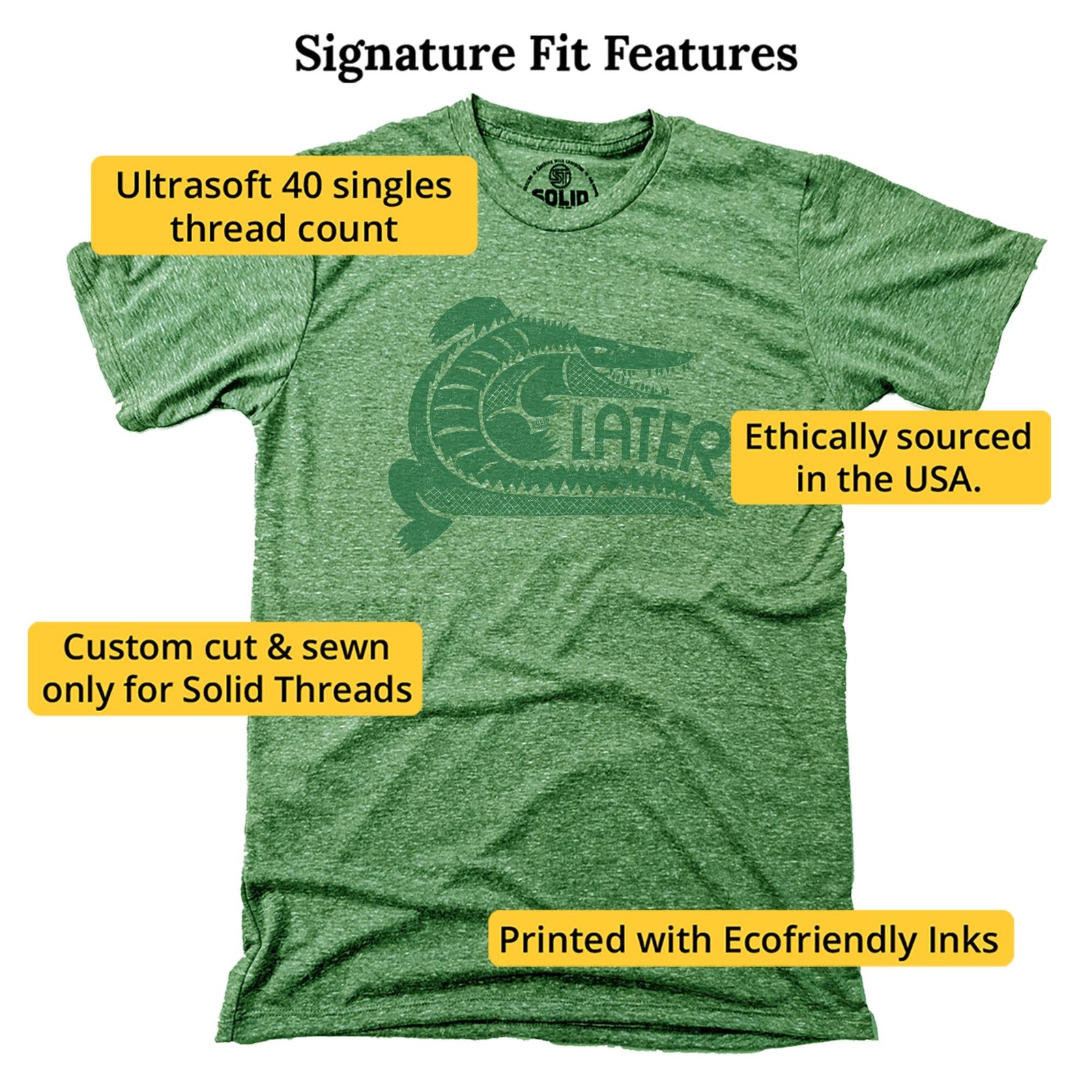 Later Gator Vintage Signature T-shirt in Triblend Kelly - Fit Attributes