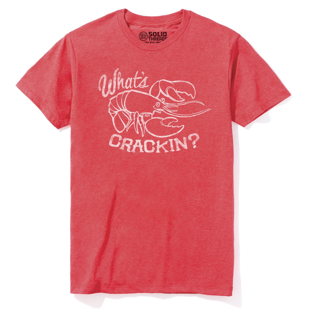 What's Crackin Funny Staple T-shirt in Red Heather - Front View