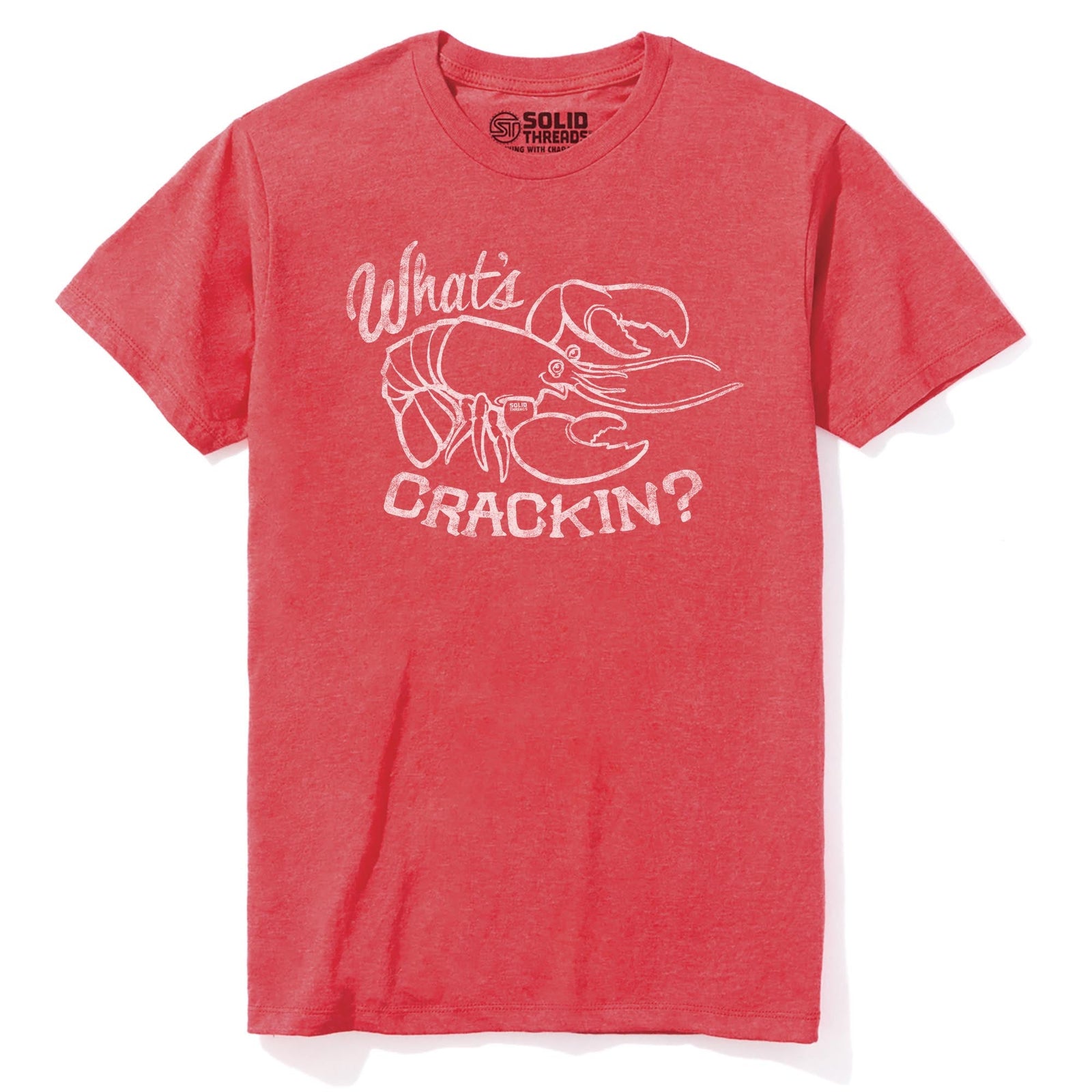 What's Crackin Funny Staple T-shirt in Red Heather - Front View