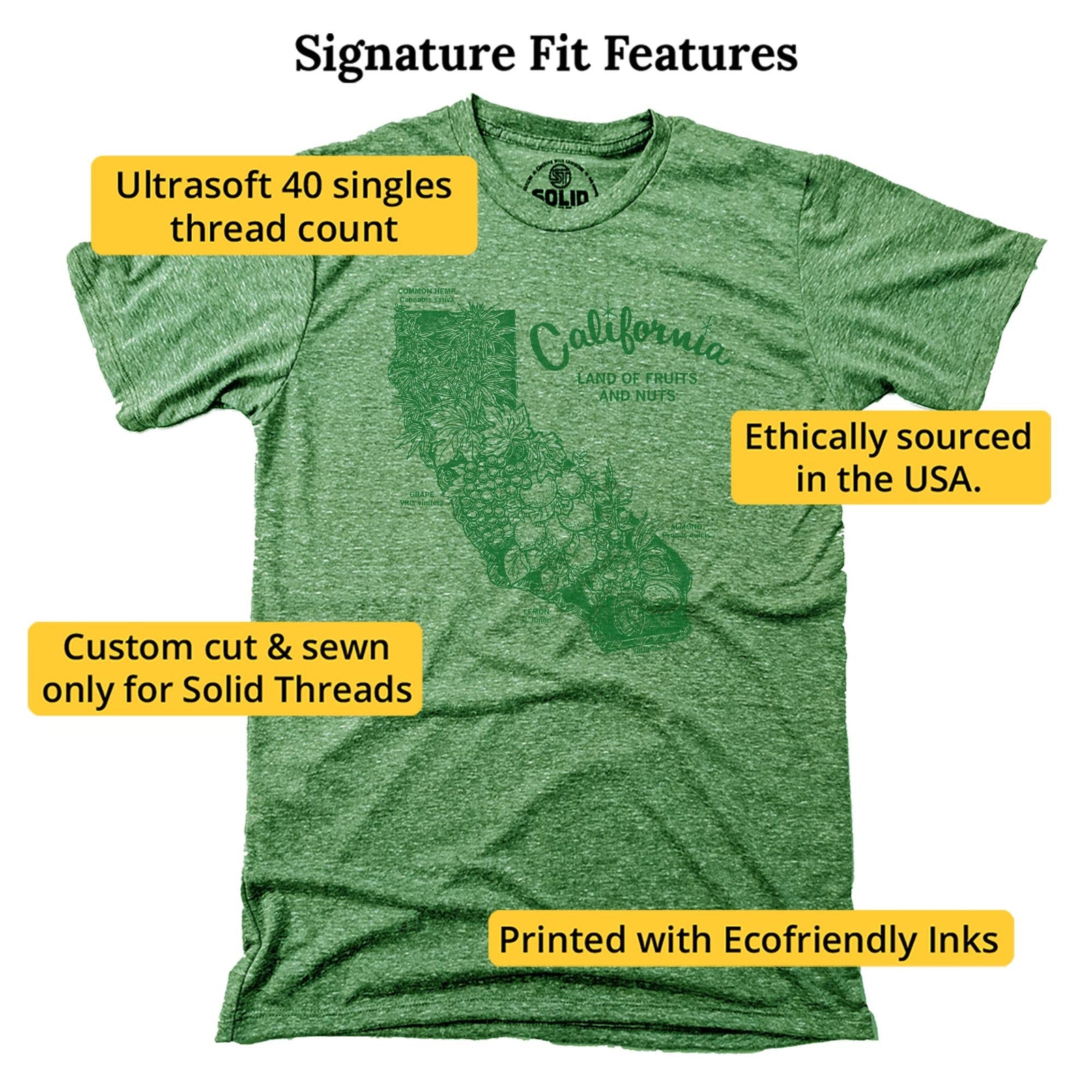 California Land Of Fruits And Nuts Vintage Signature T-shirt in Triblend Kelly - Fit Attributes