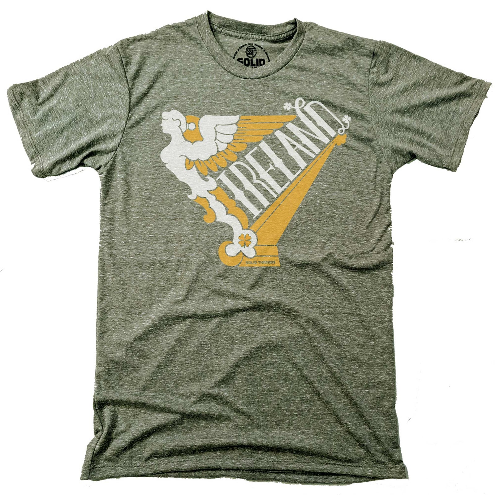 Men's Ireland Harp Cool St Paddy's Graphic T-Shirt | Vintage Irish Music Tee | Solid Threads