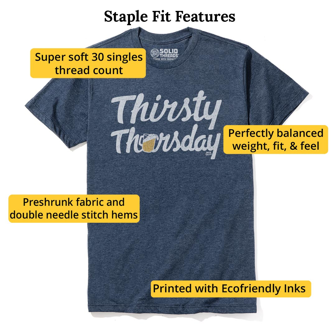 Thirsty Thursday Vintage Staple T-shirt in Navy Heather - Fit Attributes