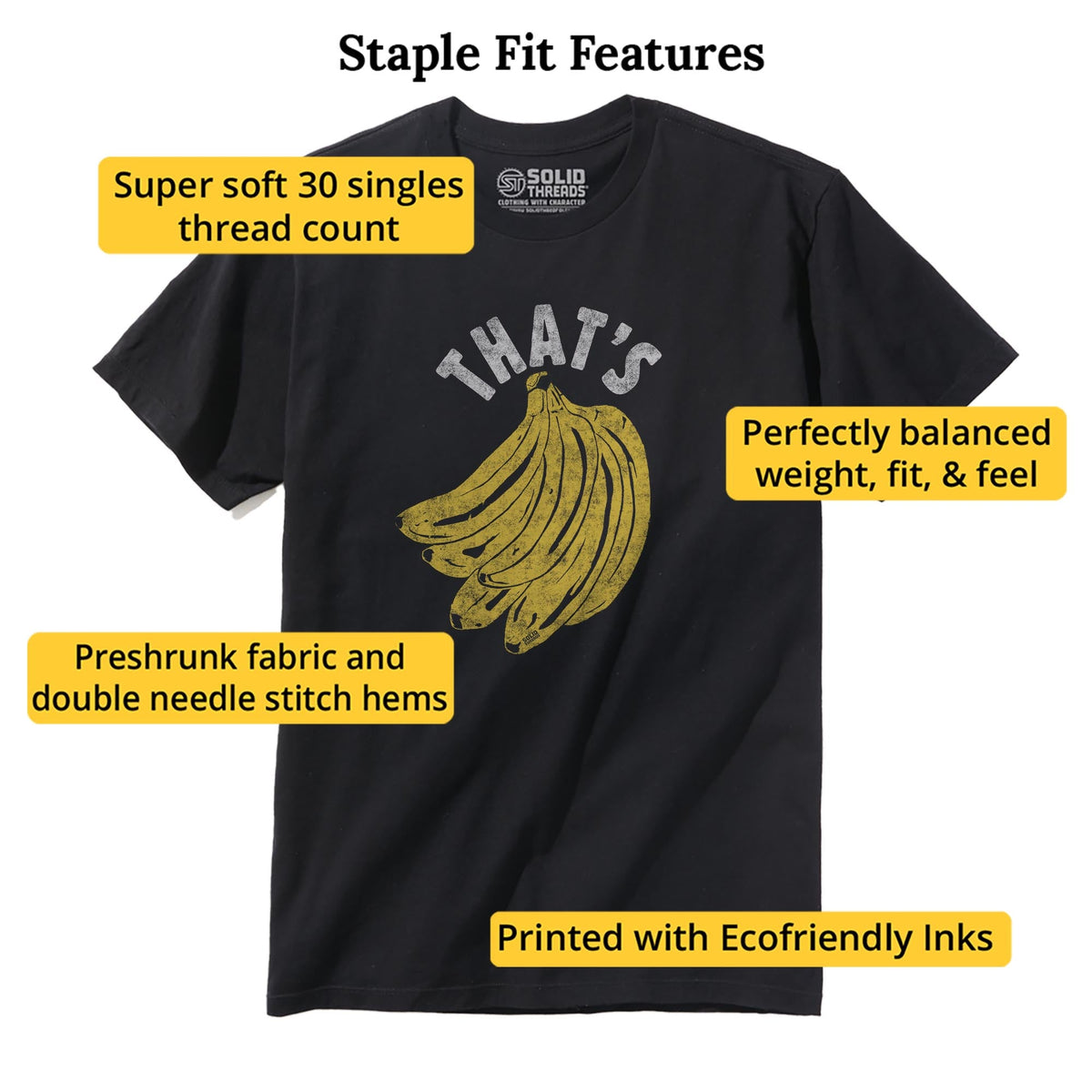 That's Bananas Vintage Staple T-shirt in Black - Fit Attributes