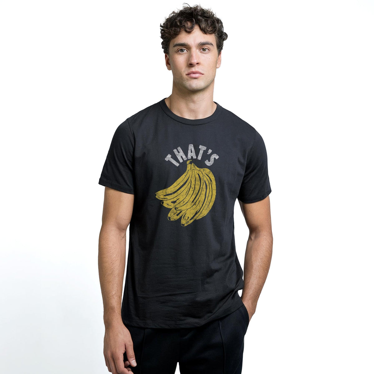 That's Bananas Vintage Staple T-shirt in Black On Model - Front View