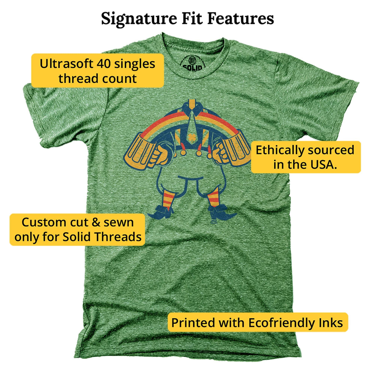 Rainbow Leprechaun Cool Signature T-shirt in Triblend Kelly - Fit Attributes