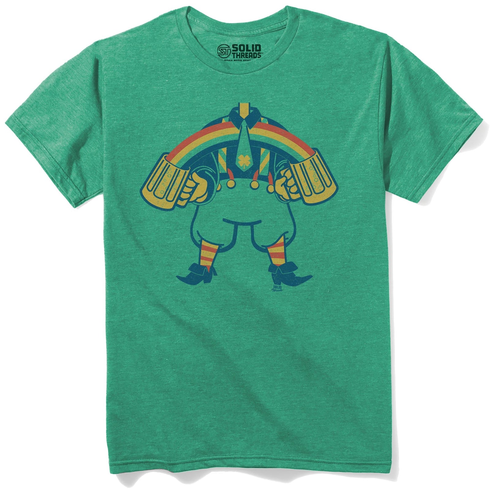 Rainbow Leprechaun Cool Staple T-shirt in Kelly Heather - Front View