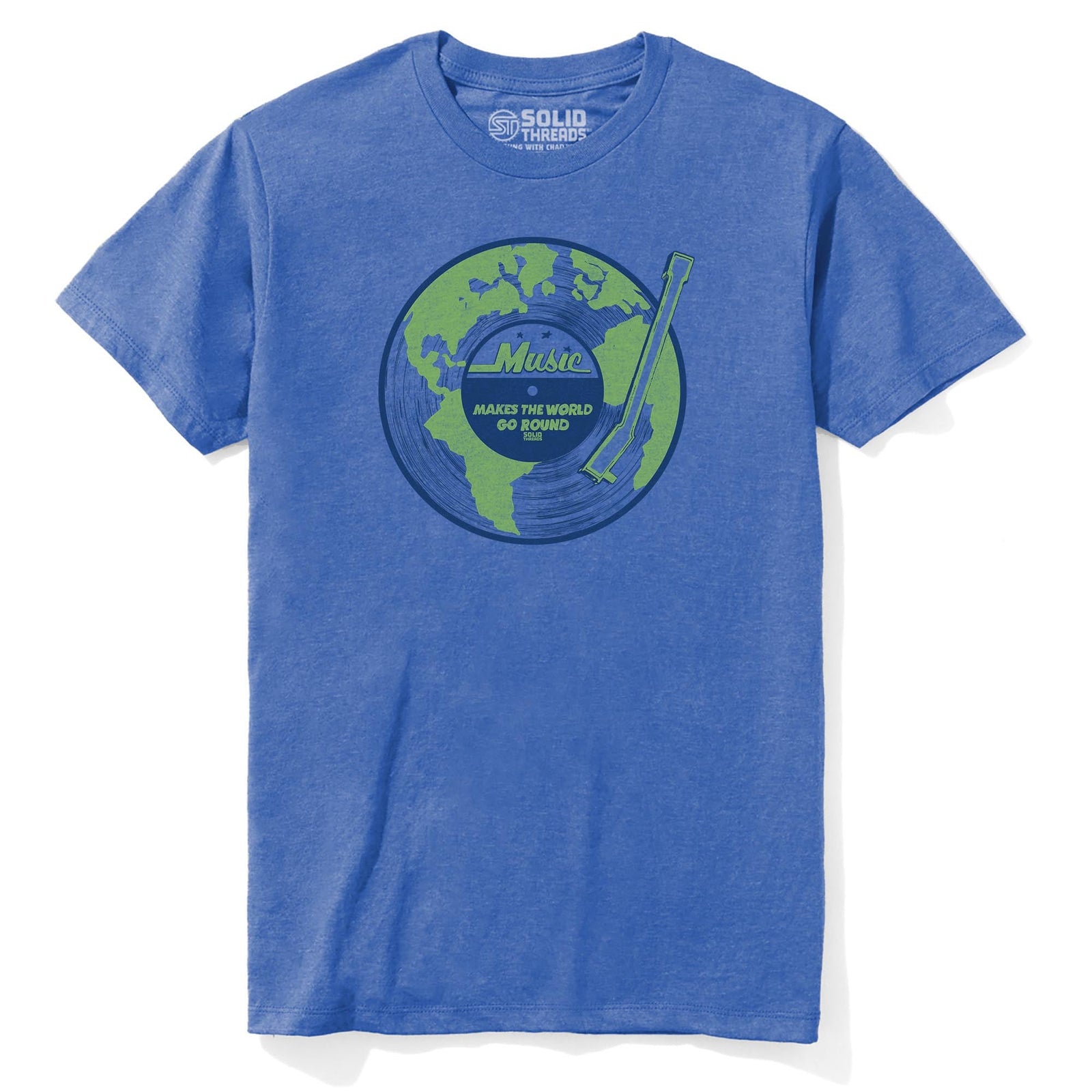 Music Makes The World Go Round Cool Staple T-shirt in Royal Heather - Front View