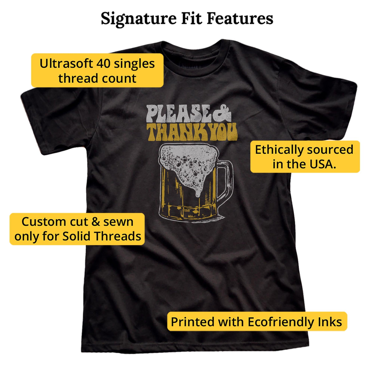 Please & Thank You Beer Vintage Signature T-shirt in Black - Fit Attributes