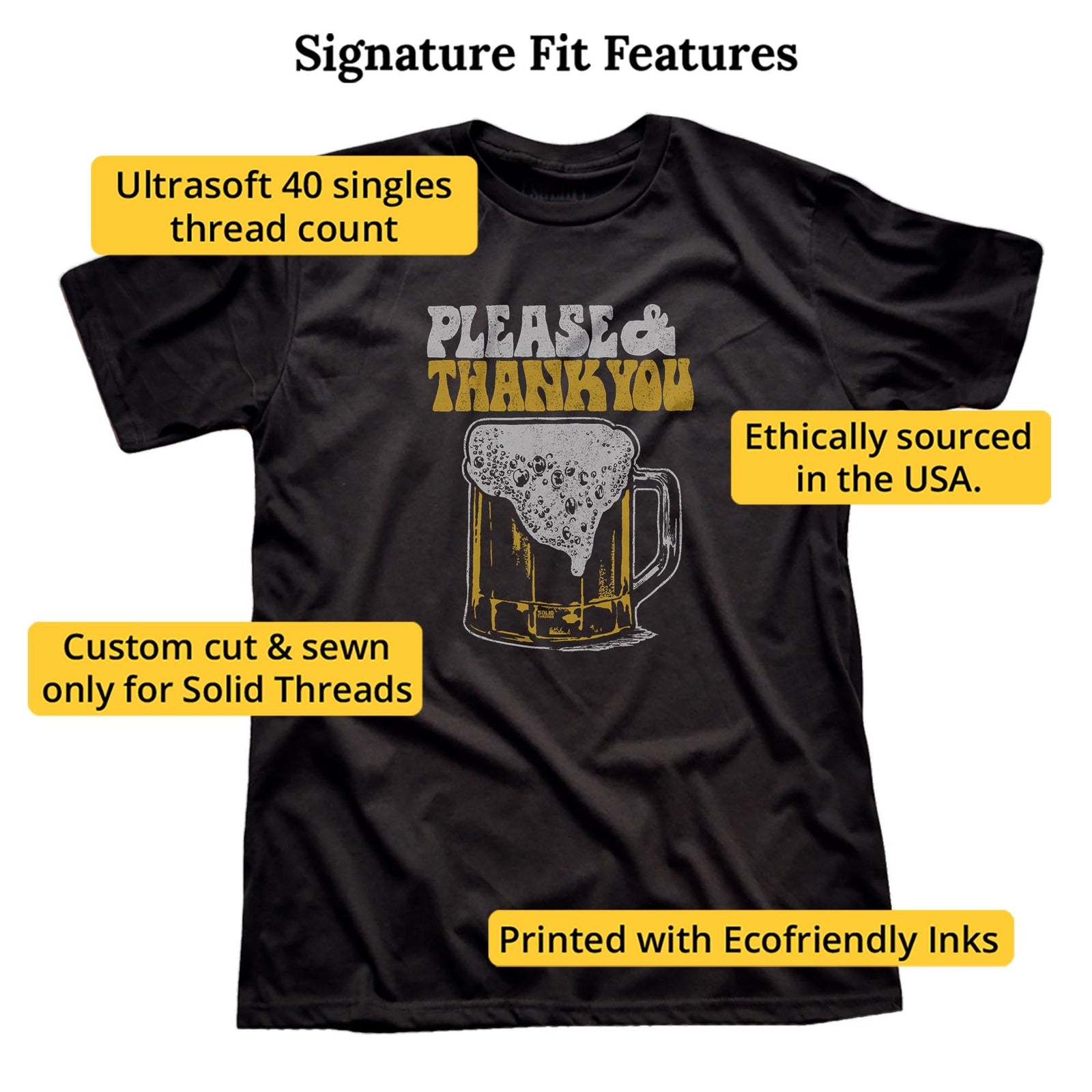 Please & Thank You Beer Vintage Signature T-shirt in Black - Fit Attributes