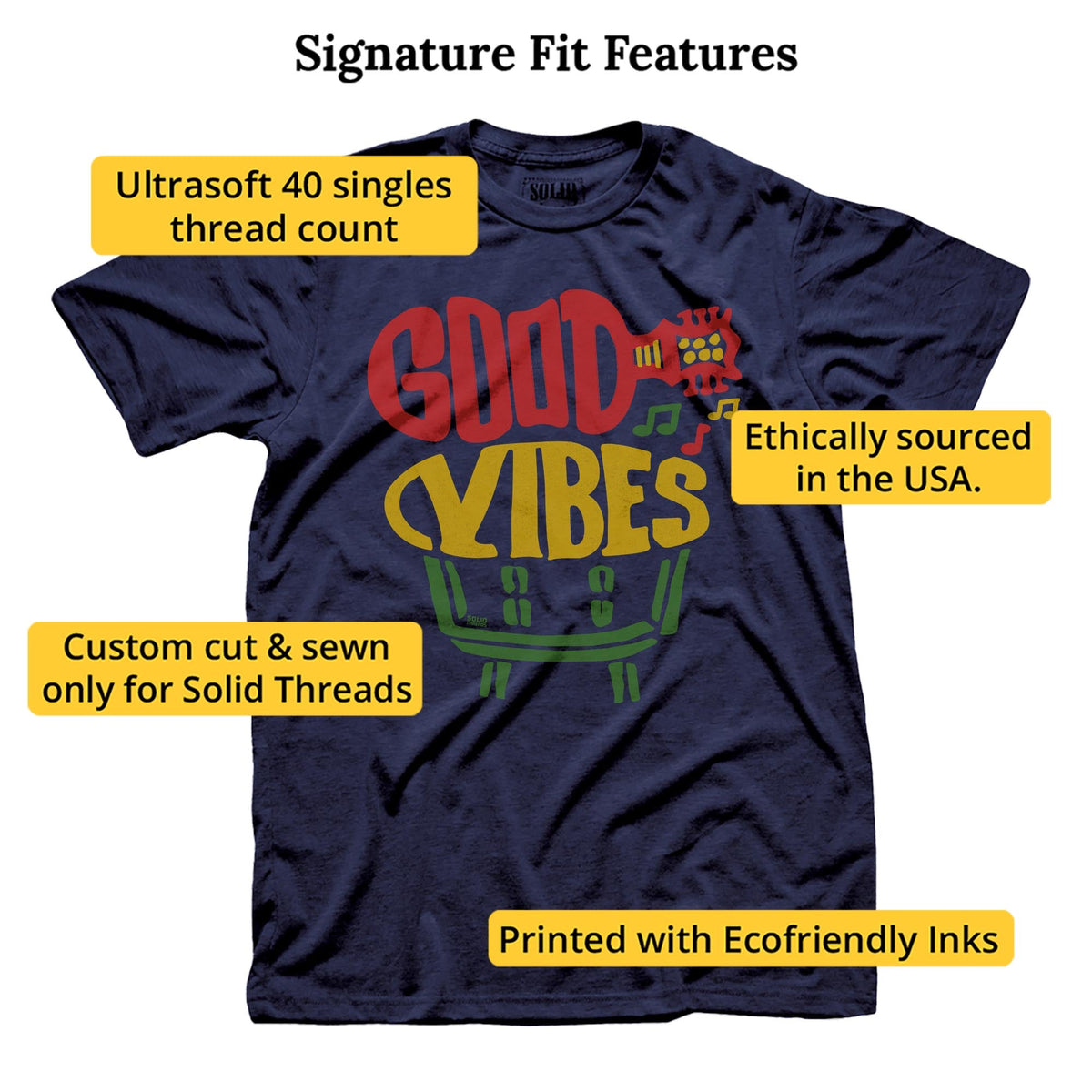 Good Vibes Cool Signature T-shirt in Navy - Fit Attributes