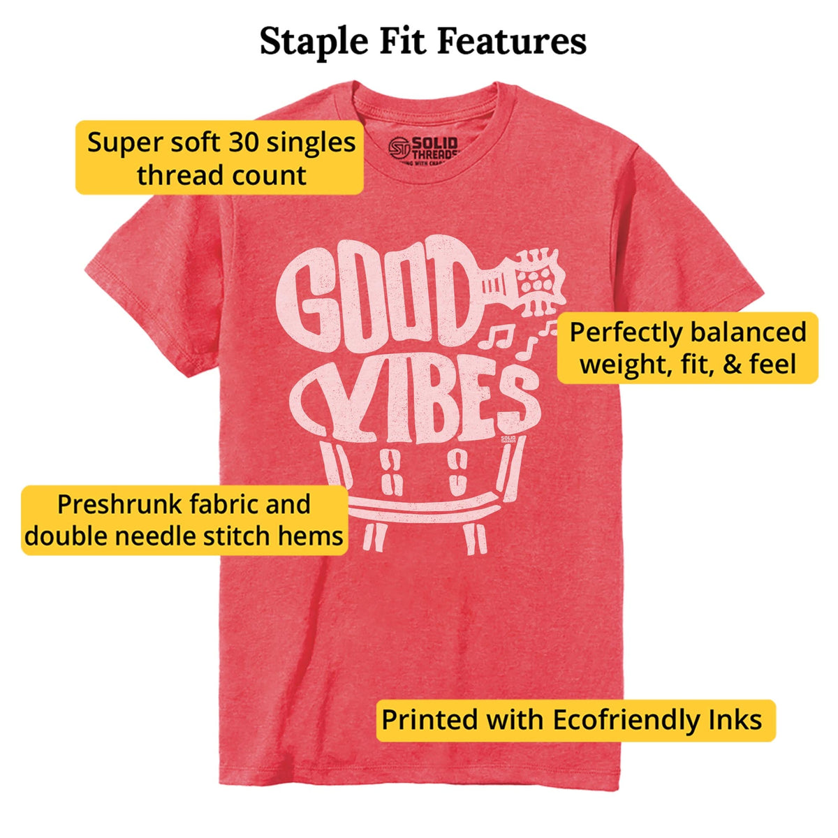 Good Vibes Cool Staple T-shirt in Red Heather - Fit Attributes