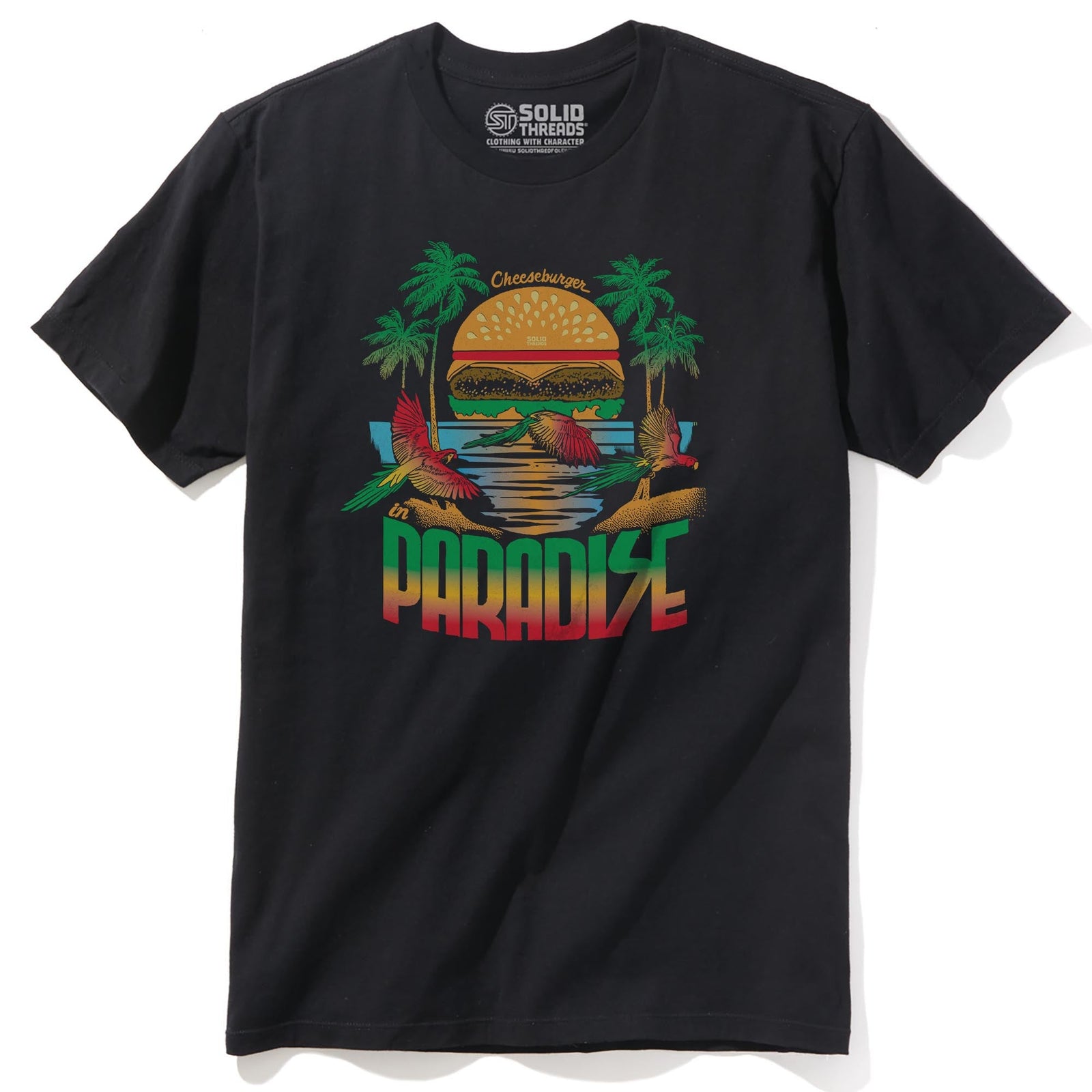 Cheeseburger In Paradise Retro Staple T-shirt in Black - Front View