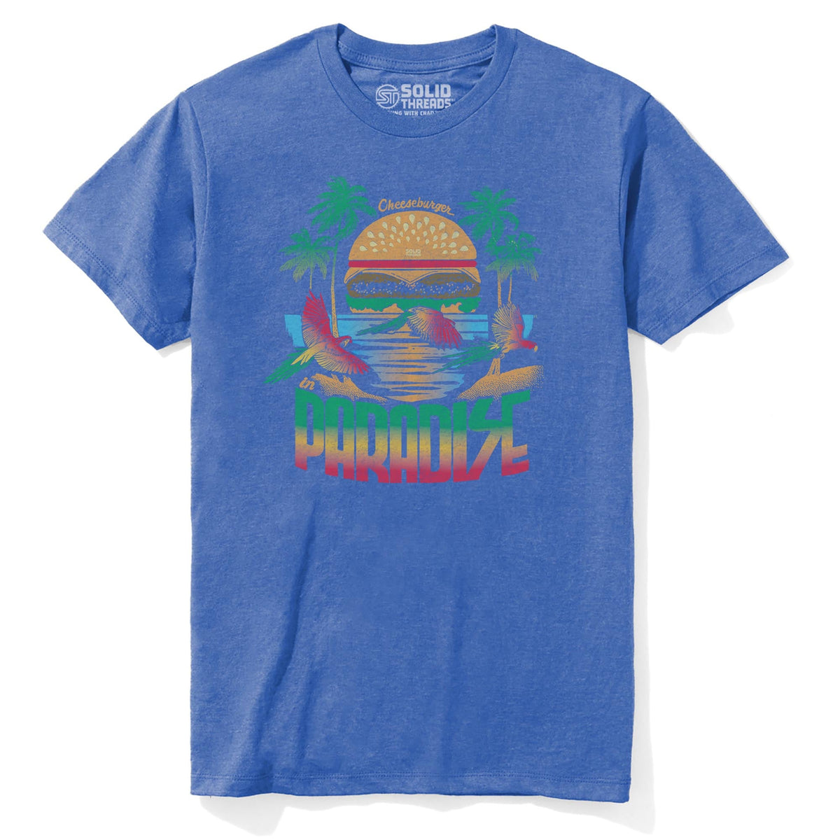 Cheeseburger In Paradise Retro Staple T-shirt in Royal Heather - Front View