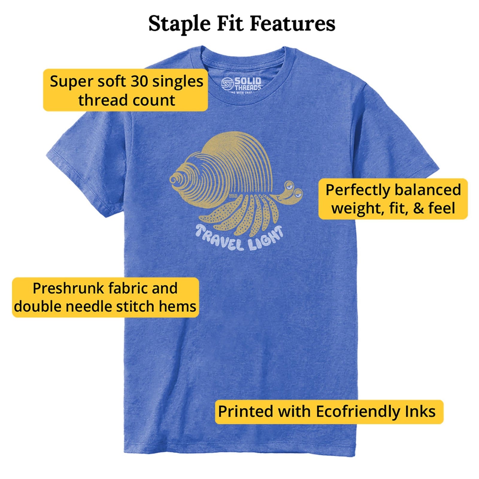 Travel Light Retro Staple T-shirt in Royal Heather - Fit Attributes