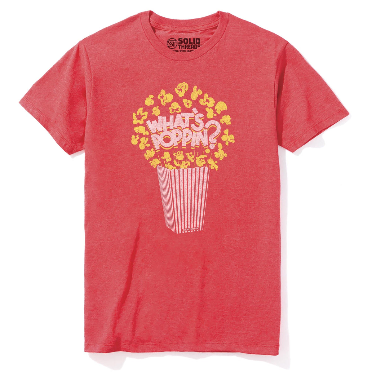 What's Poppin Funny Staple T-shirt in Red Heather - Front View