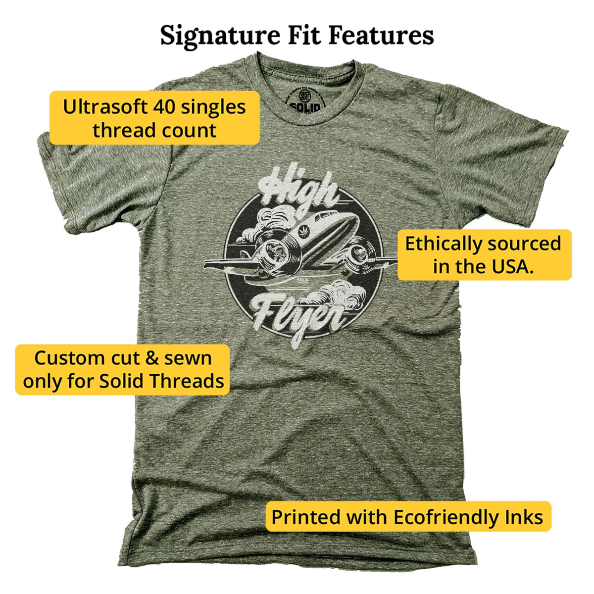 High Flyer Vintage Signature T-shirt in Triblend Olive - Fit Attributes