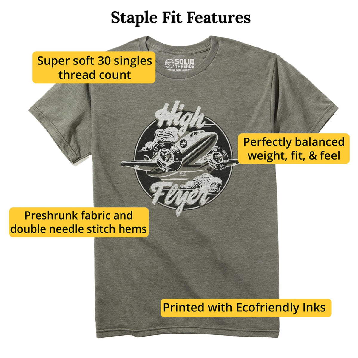 High Flyer Vintage Staple T-shirt in Olive Heather - Fit Attributes