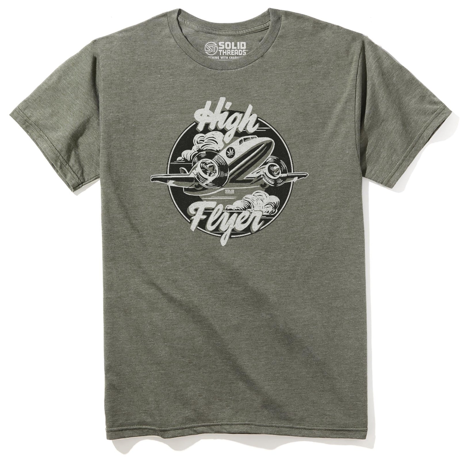 High Flyer Vintage Staple T-shirt in Olive Heather - Front View