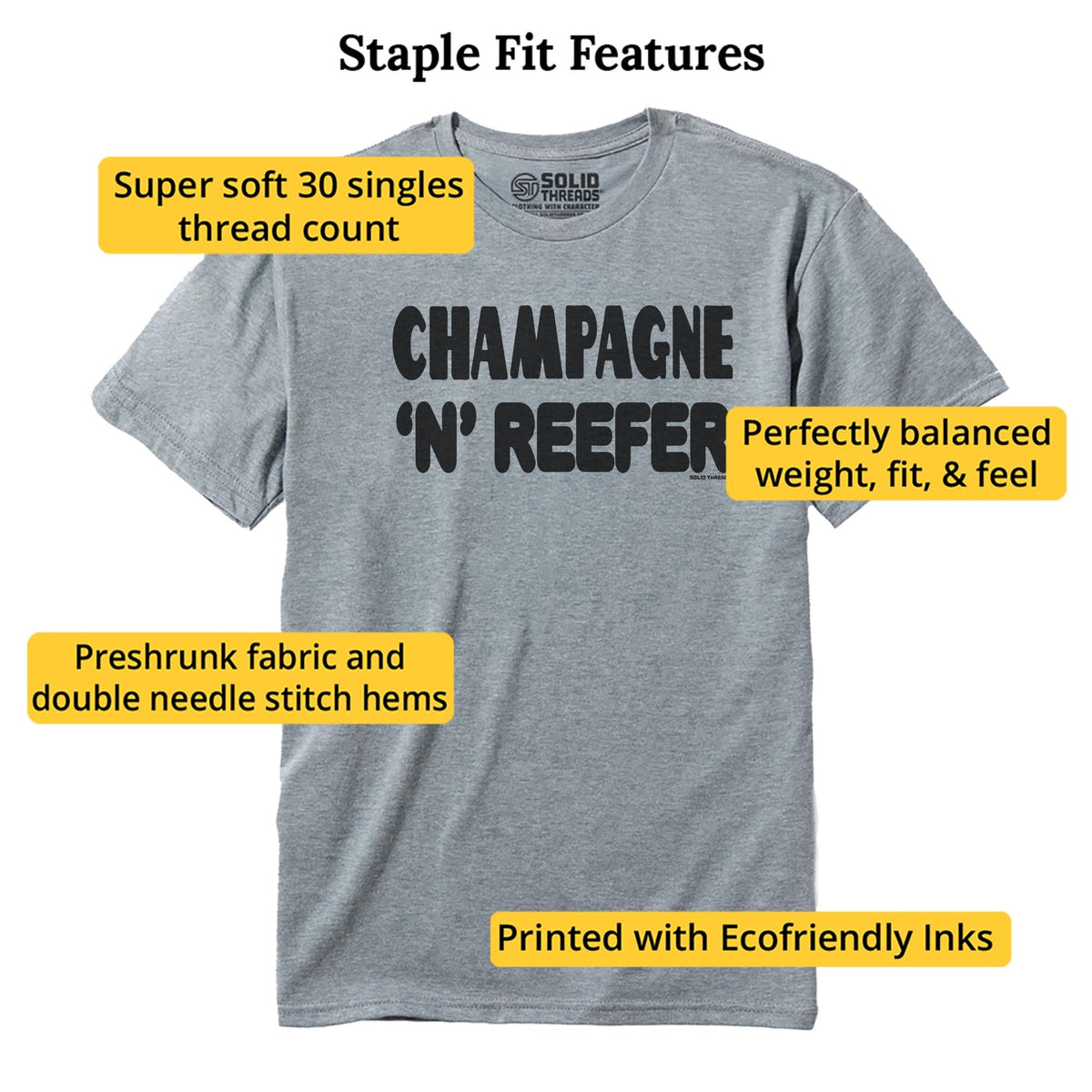 Champagne & Reefer Cool Staple T-shirt in Ash Heather - Fit Attributes