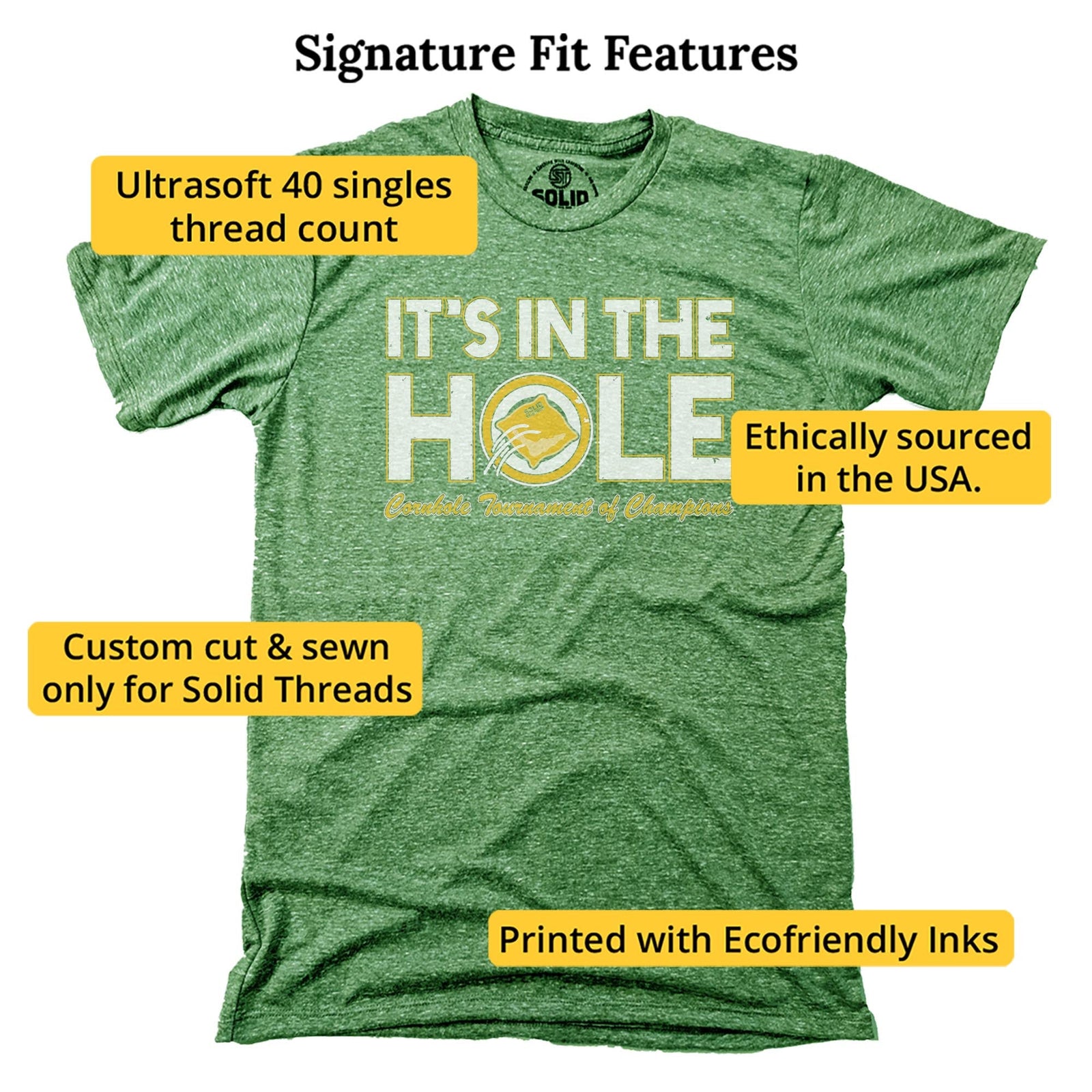 It's In The Hole Funny Signature T-shirt in Triblend Kelly - Fit Attributes