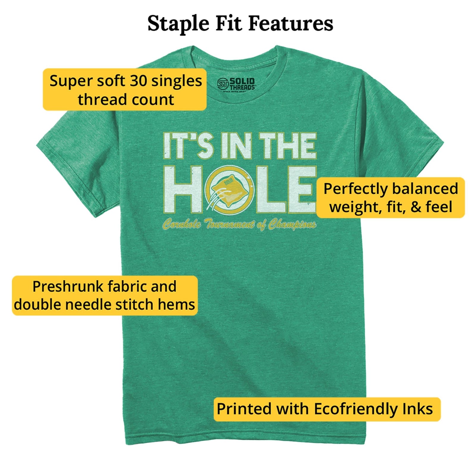 It's In The Hole Funny Staple T-shirt in Kelly Heather - Fit Attributes