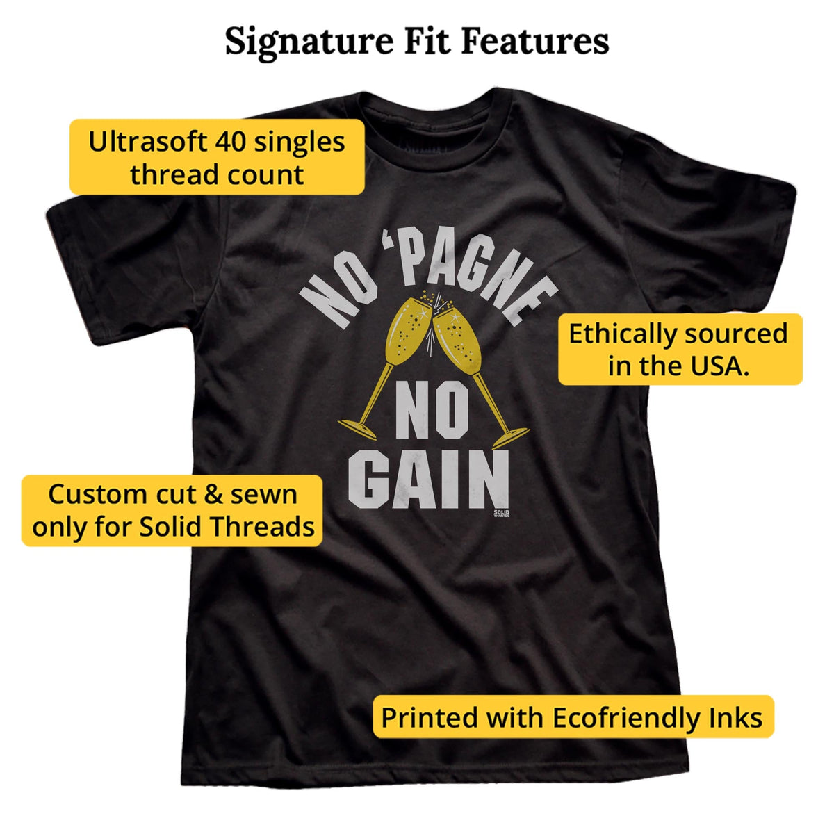 No Pagne No Gain Vintage Signature T-shirt in Black - Fit Attributes