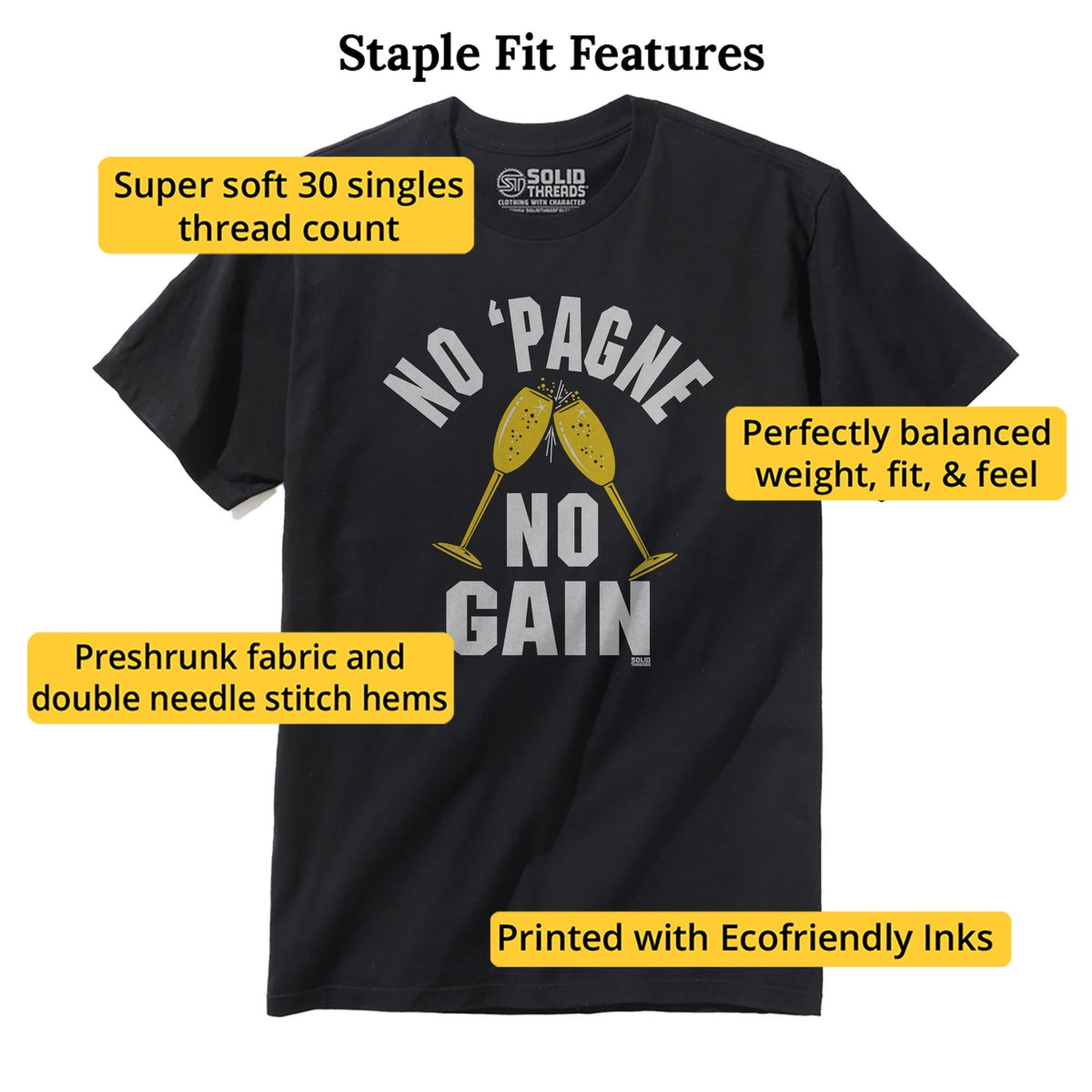 No Pagne No Gain Vintage Staple T-shirt in Black - Fit Attributes