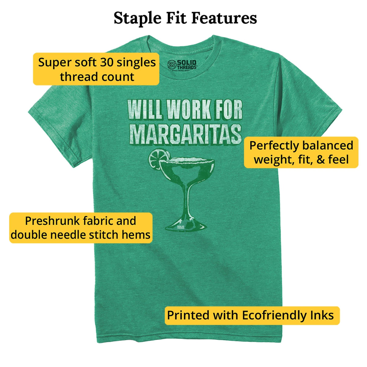 Will Work For Margaritas Vintage Staple T-shirt in Kelly Heather - Fit Attributes