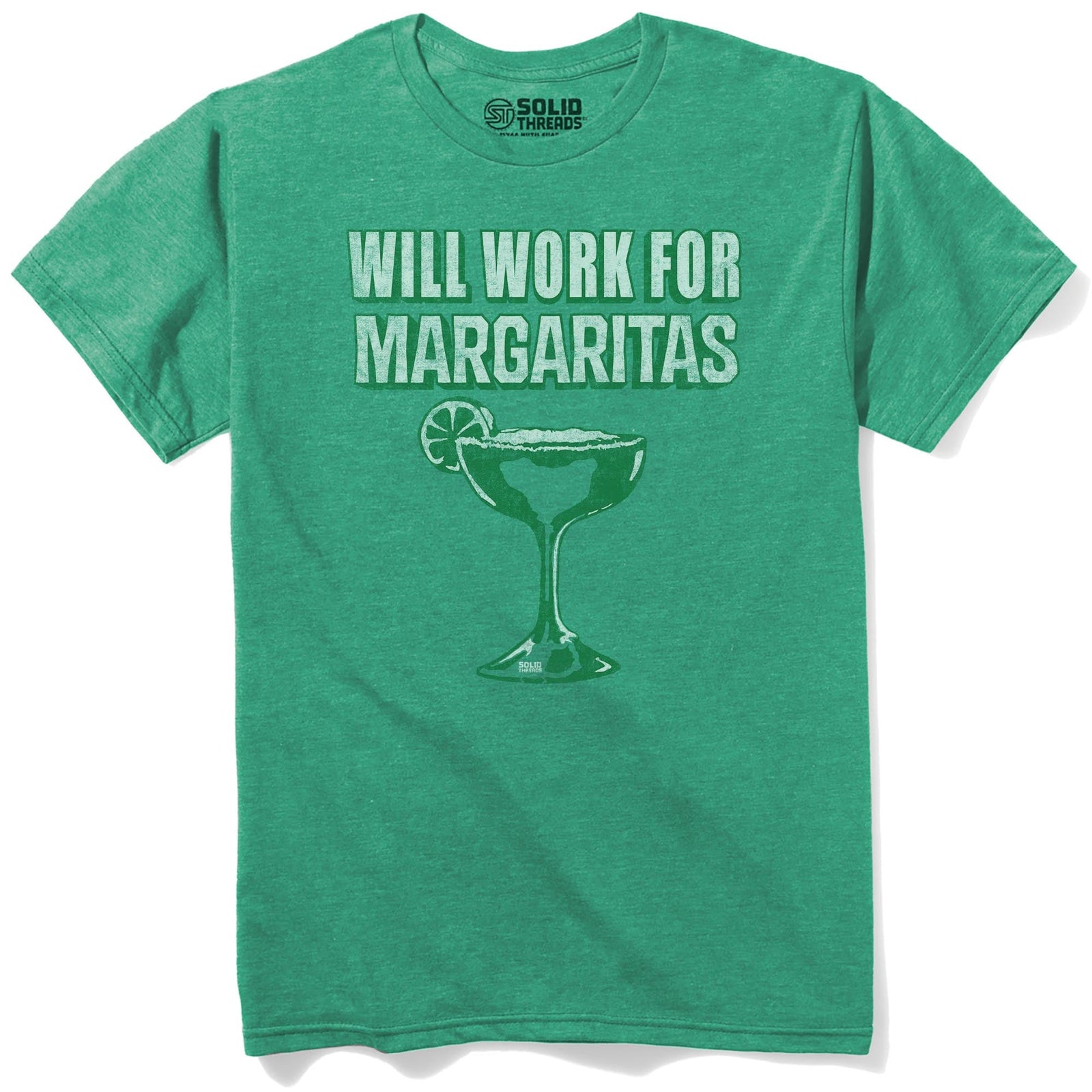 Will Work For Margaritas Vintage Staple T-shirt in Kelly Heather - Front View