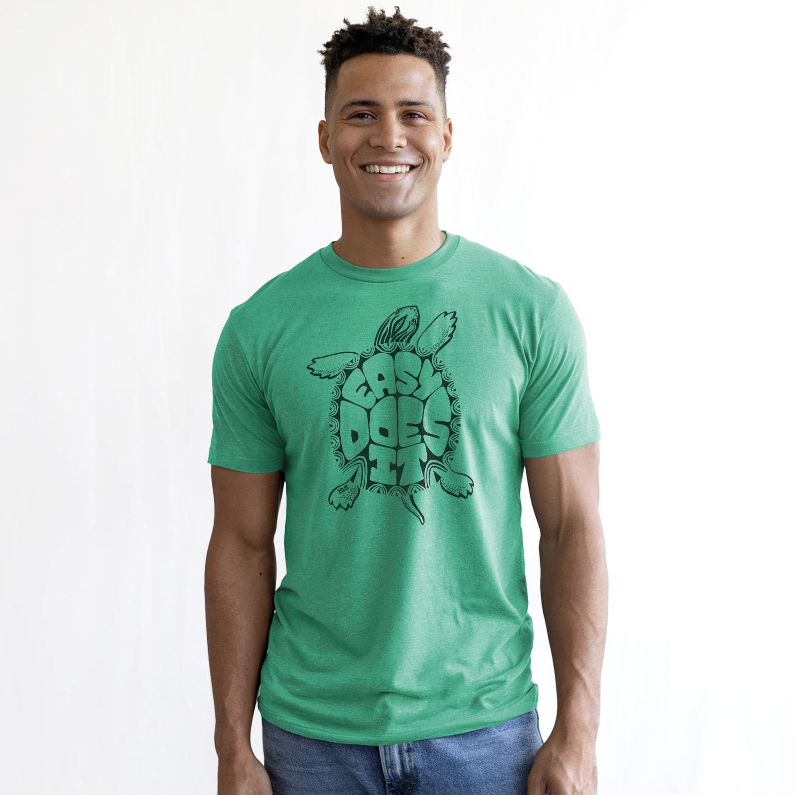 Easy Does It Cool Staple T-shirt in Kelly Heather On Model - Front View