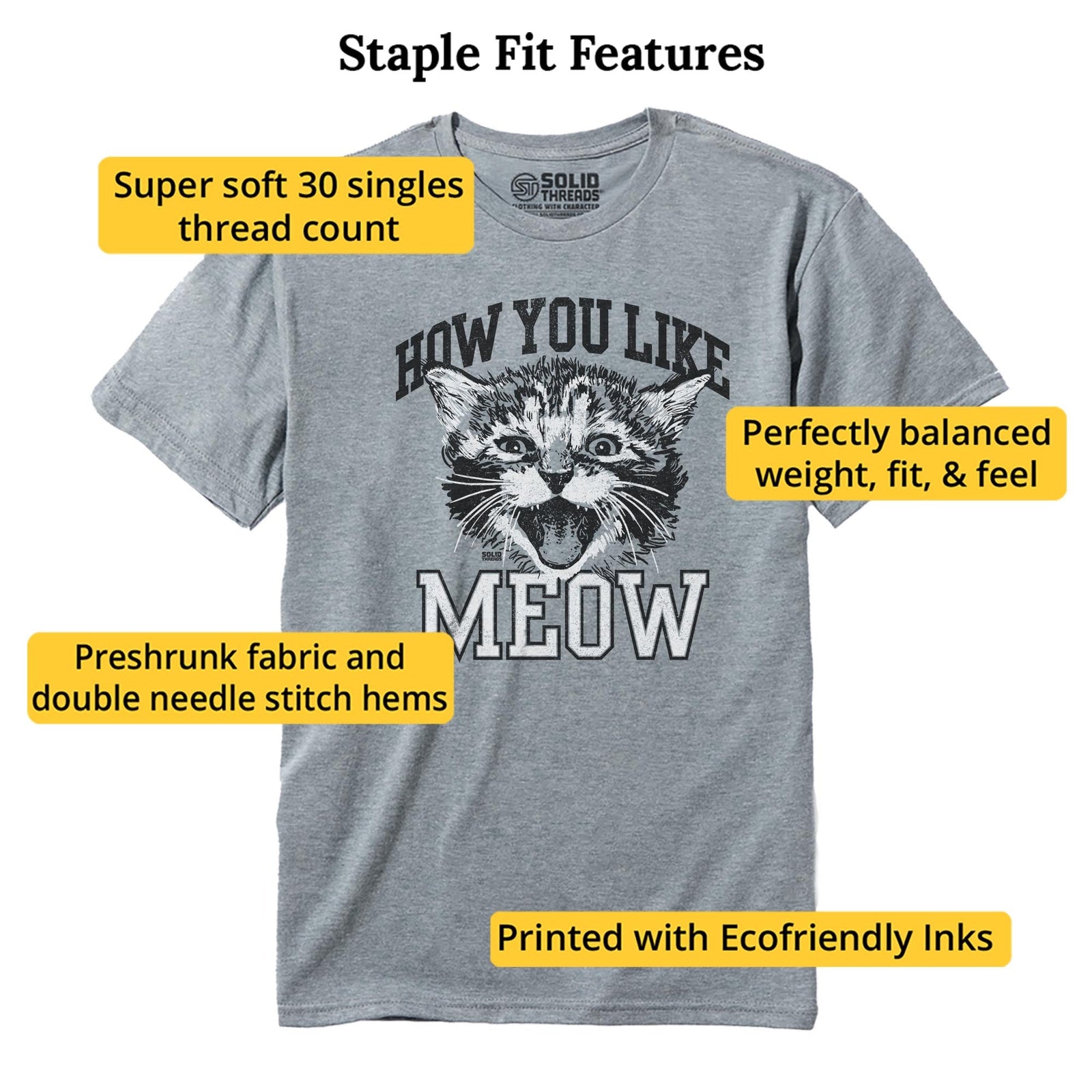 How You Like Meow Vintage Staple T-shirt in Ash Heather - Fit Attributes