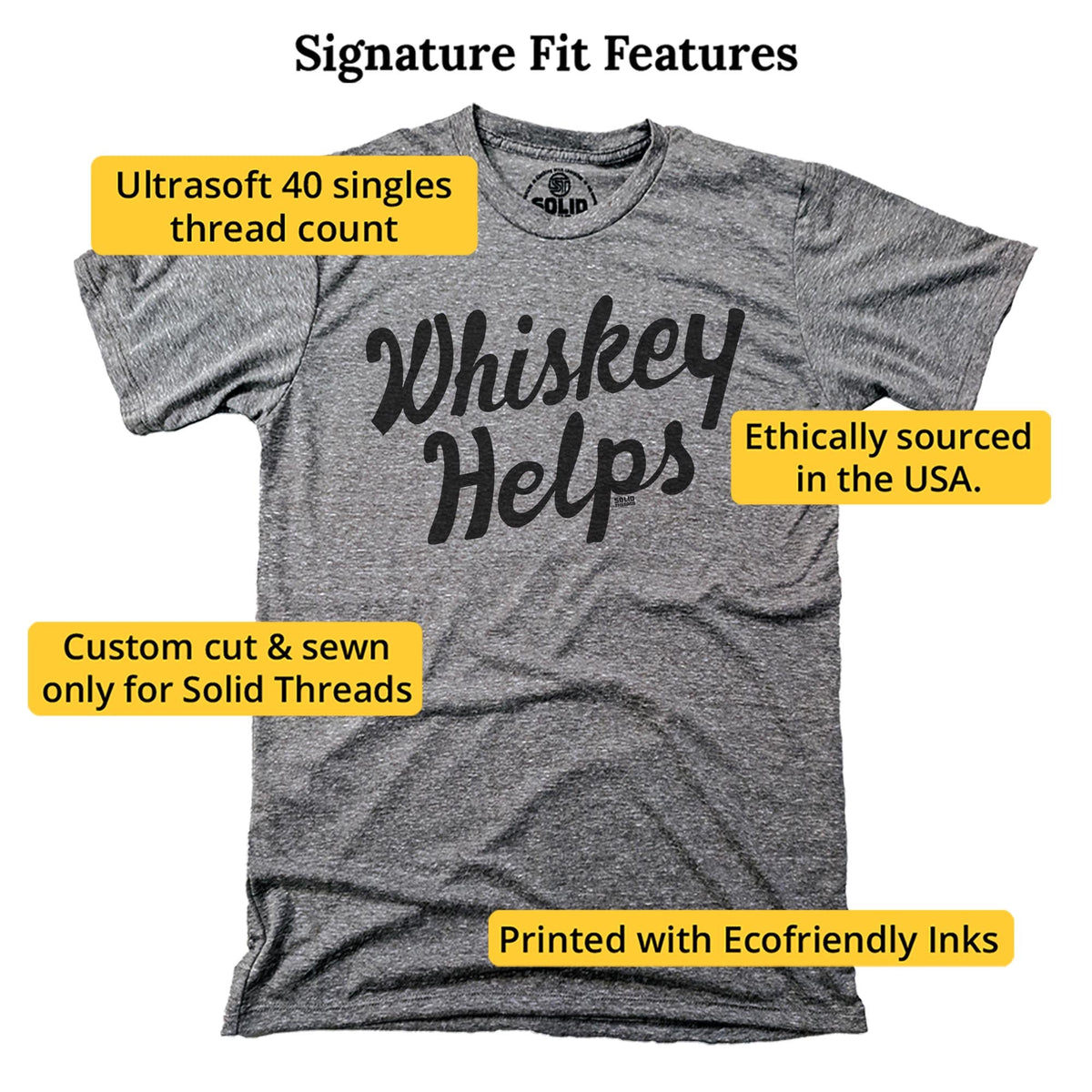 Whiskey Helps Cool Signature T-shirt in Triblend Grey - Fit Attributes