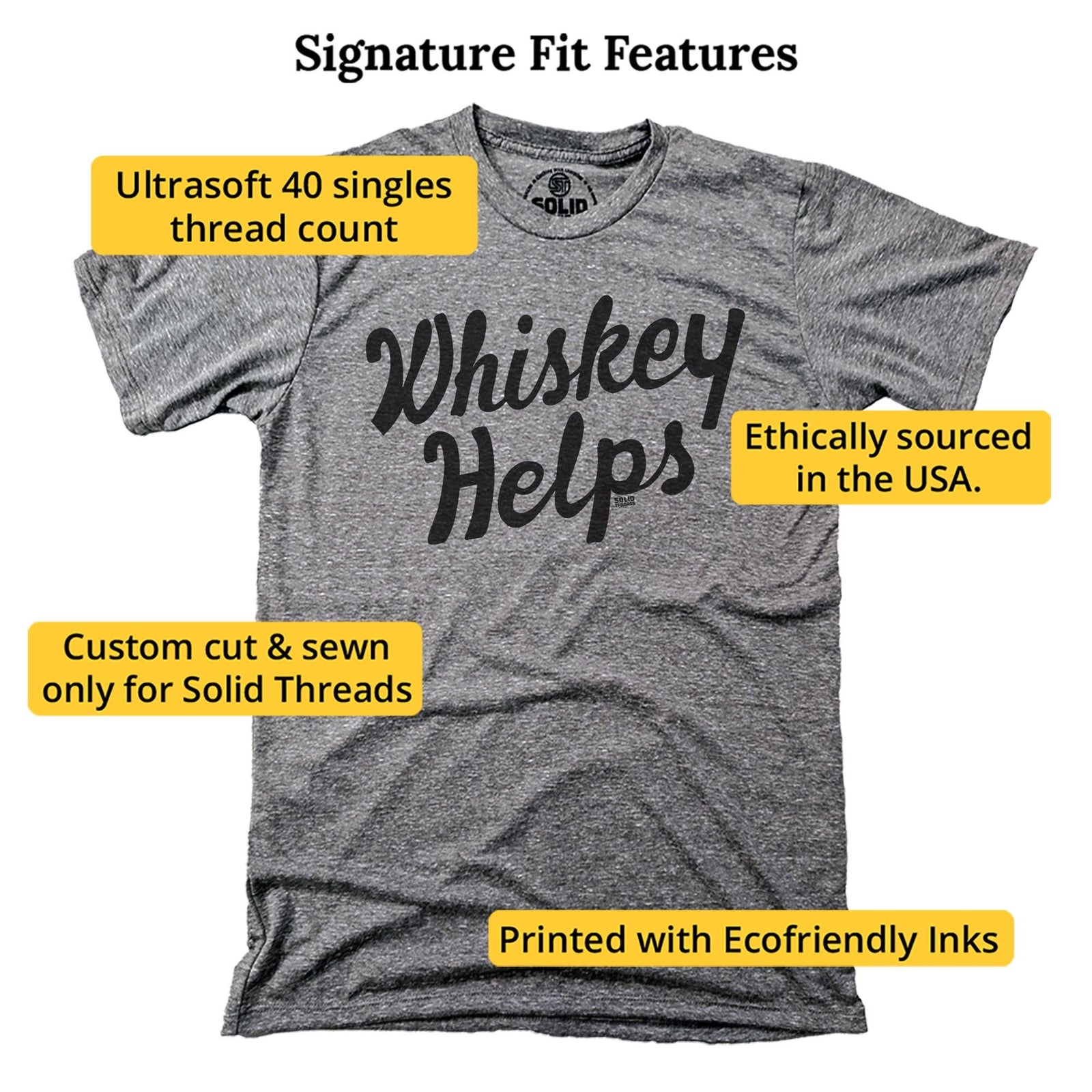 Whiskey Helps Cool Signature T-shirt in Triblend Grey - Fit Attributes