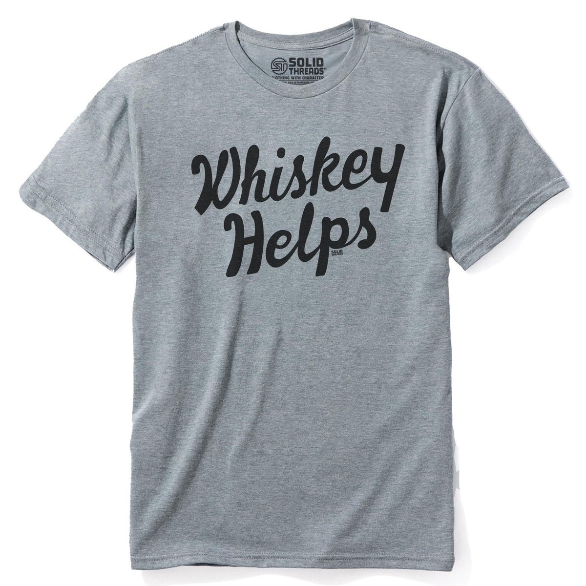 Whiskey Helps Cool Staple T-shirt in Ash Heather - Front View