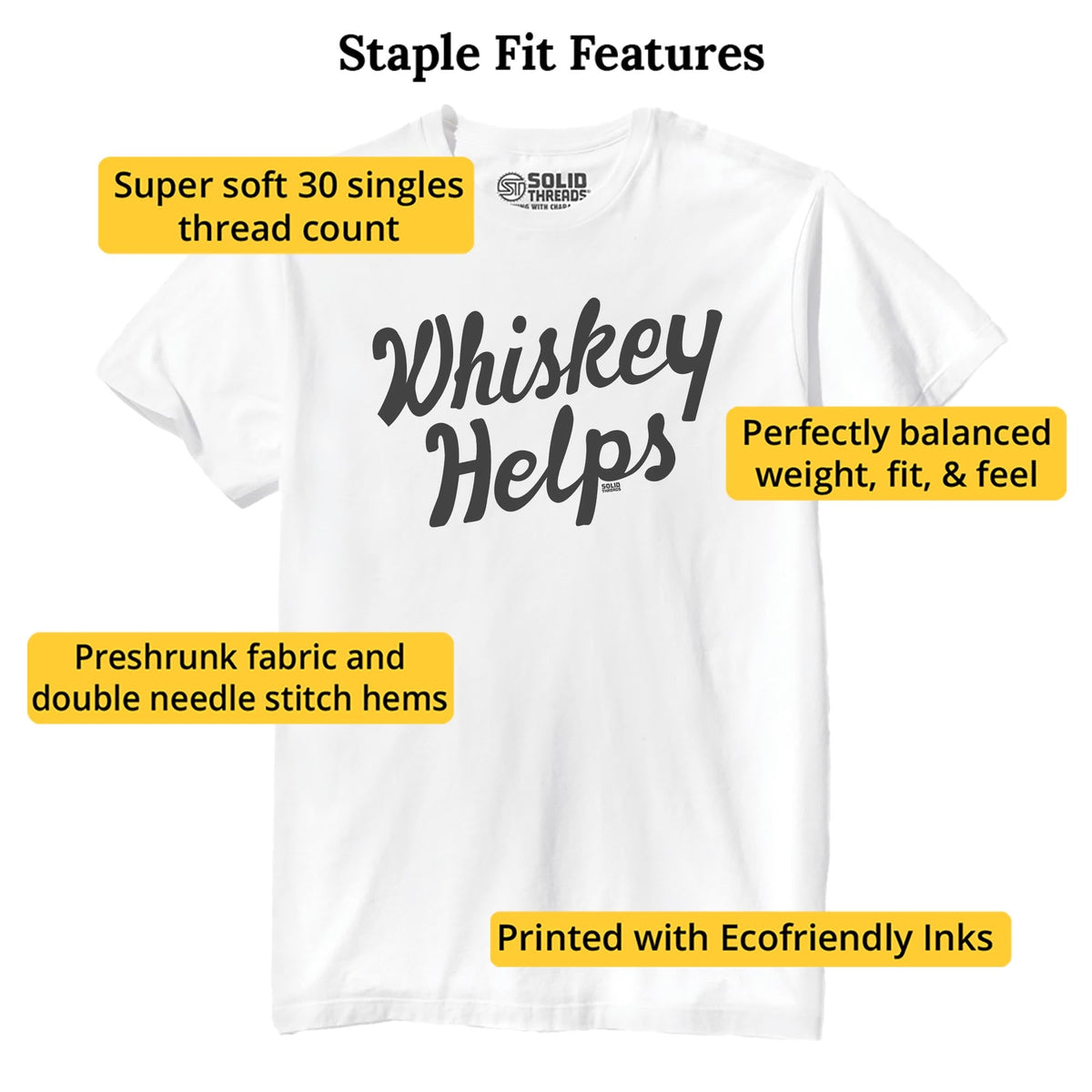 Whiskey Helps Cool Staple T-shirt in White - Fit Attributes