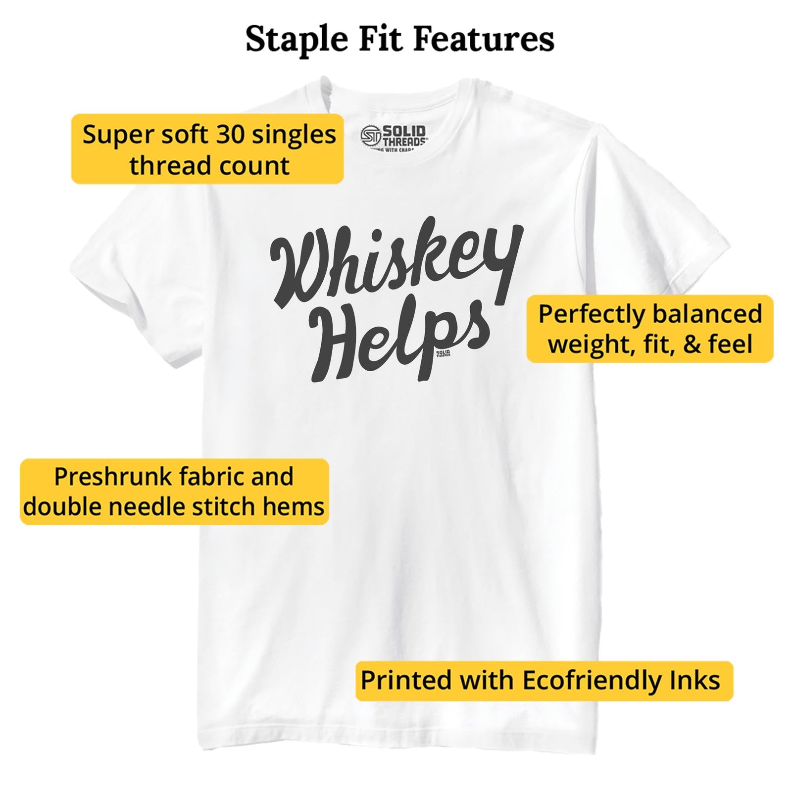 Whiskey Helps Cool Staple T-shirt in White - Fit Attributes