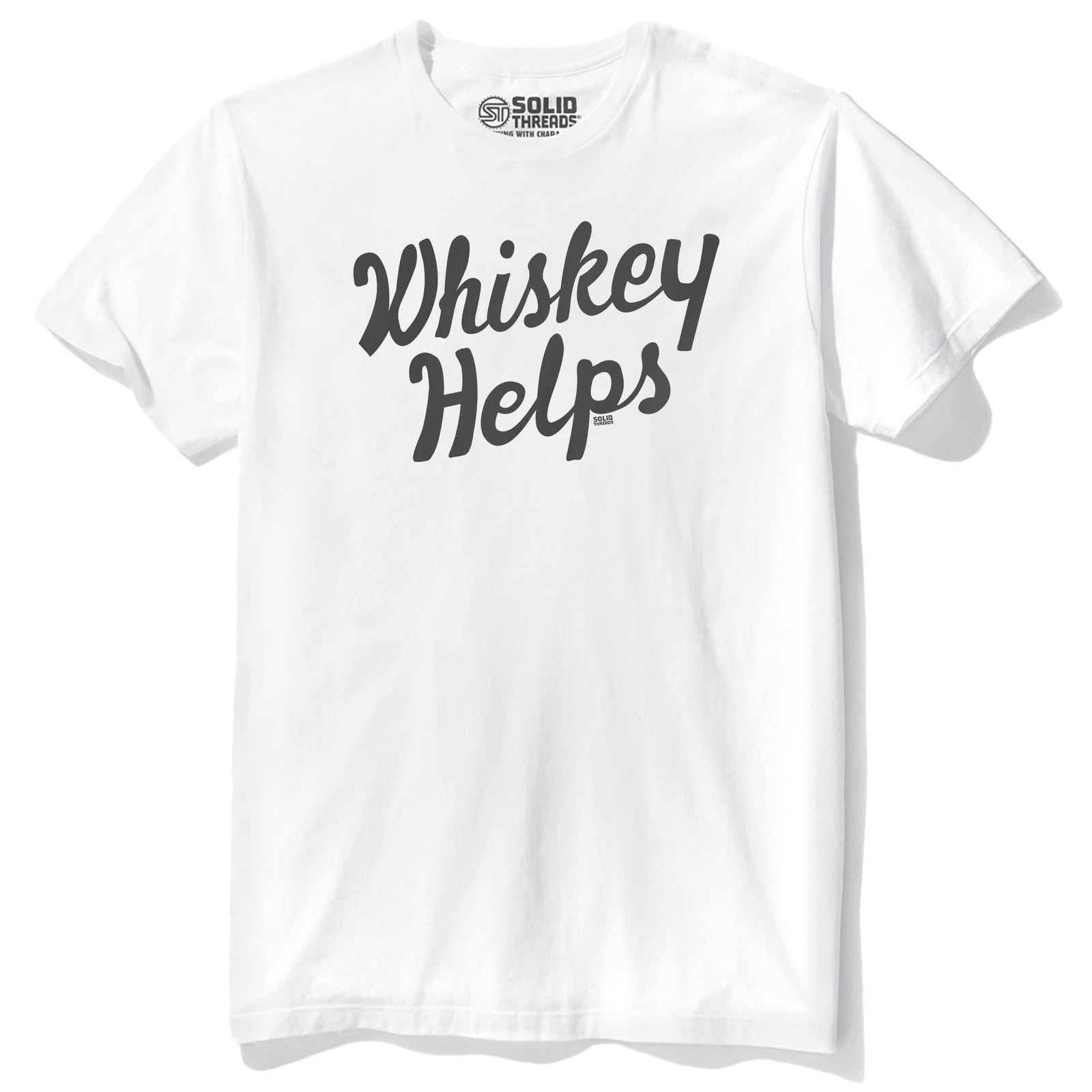 Whiskey Helps Cool Staple T-shirt in White - Front View