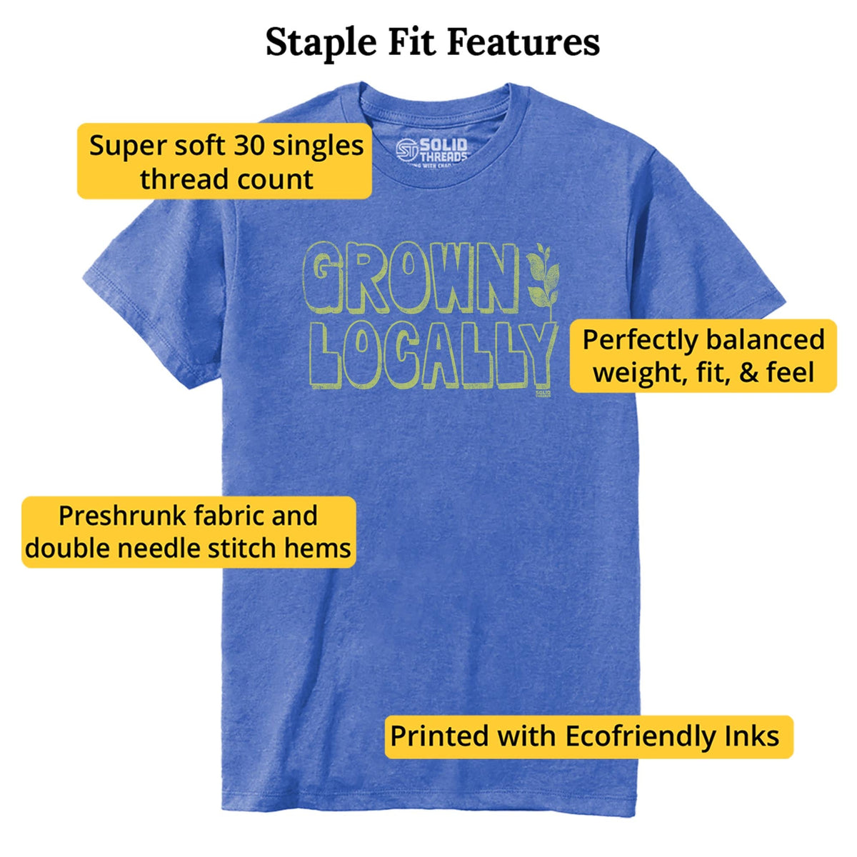 Grown Locally Cool Staple T-shirt in Royal Heather - Fit Attributes