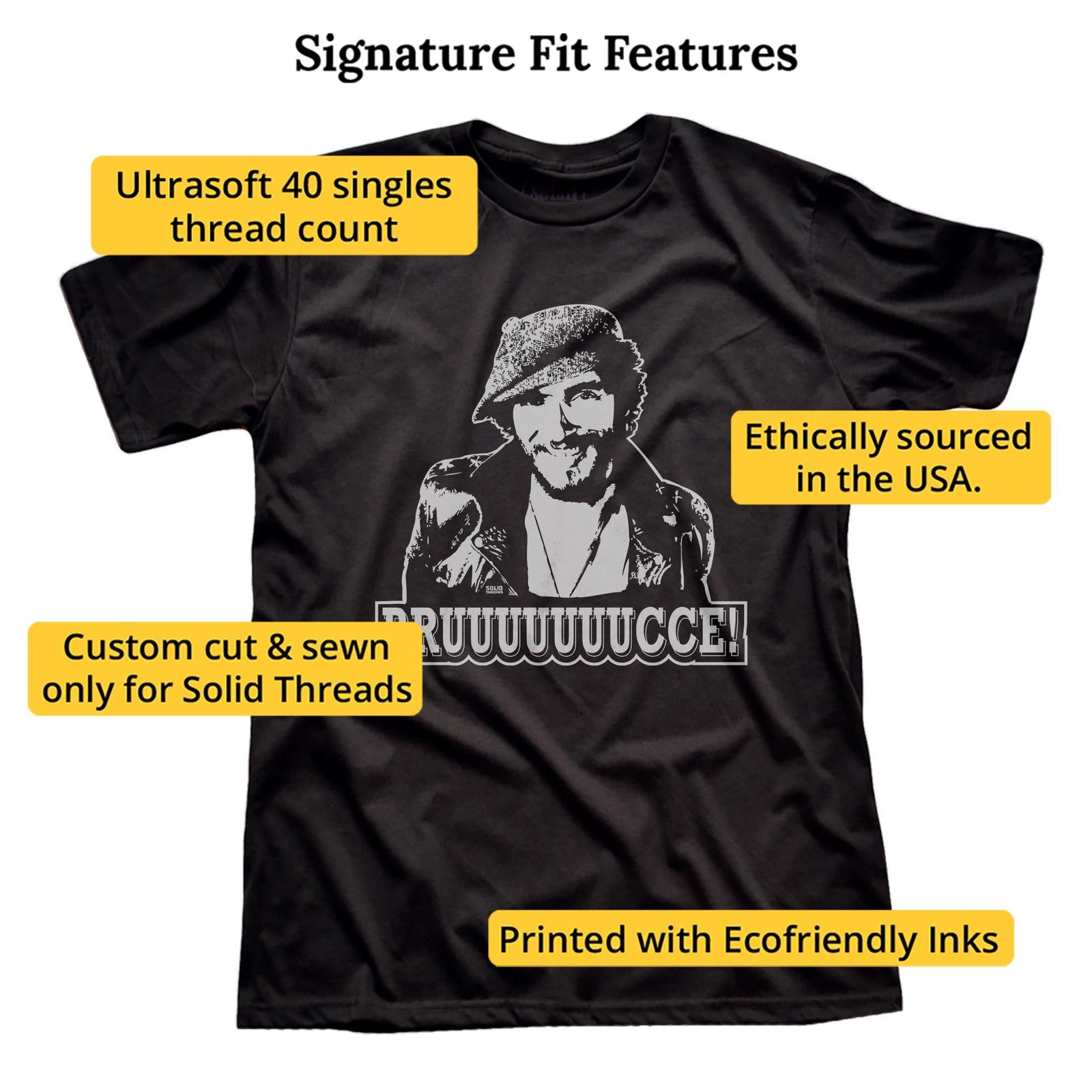 Bruuuuuce Vintage Signature T-shirt in Black - Fit Attributes