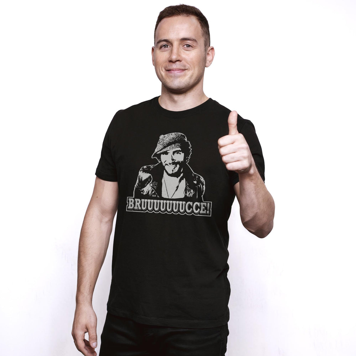 Bruuuuuce Vintage Staple T-shirt in Black On Model - Front View