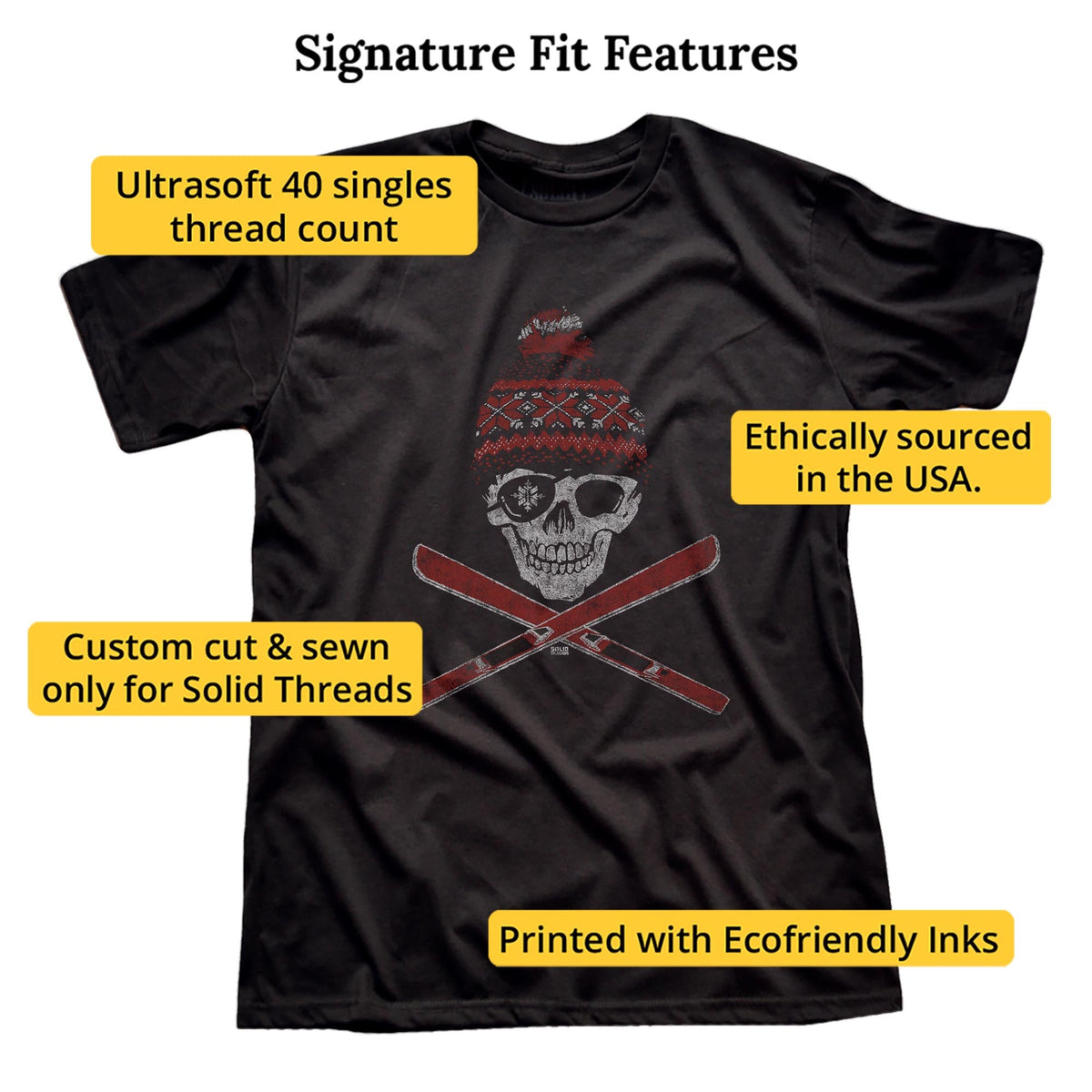 Ski Skull Cool Signature T-shirt in Black - Fit Attributes
