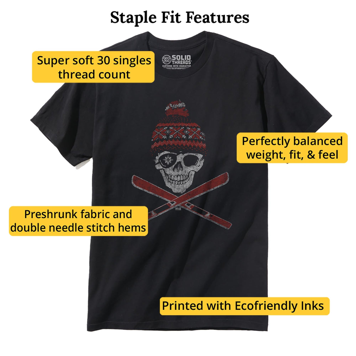 Ski Skull Cool Staple T-shirt in Black - Fit Attributes