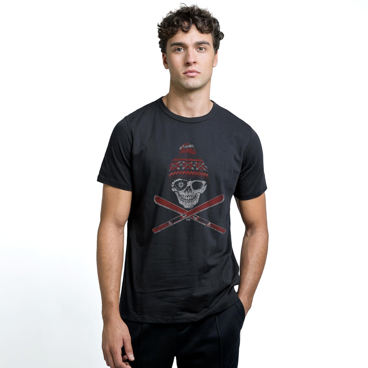 Ski Skull Cool Staple T-shirt in Black On Model - Front View