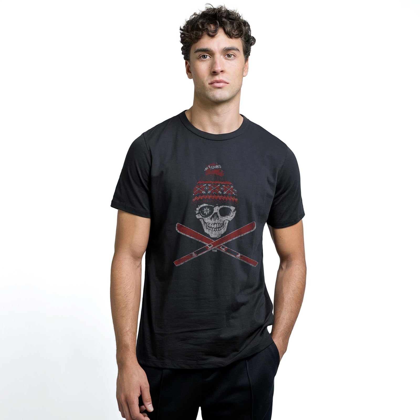 Ski Skull Cool Staple T-shirt in Black On Model - Front View