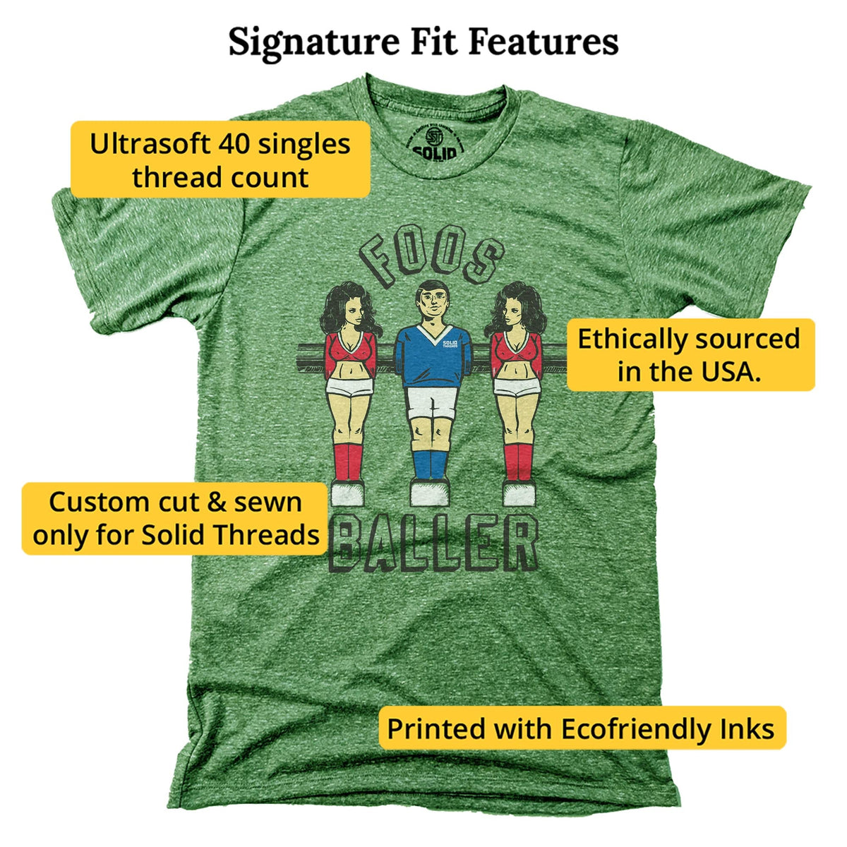 Foosballer Vintage Signature T-shirt in Triblend Kelly - Fit Attributes