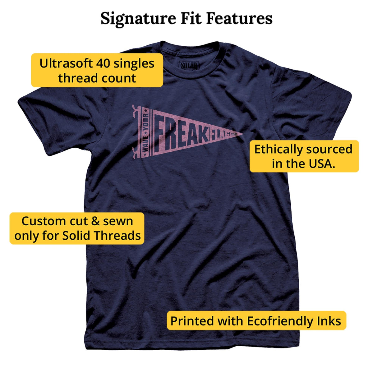 Wave Your Freak Flag Cool Signature T-shirt in Navy - Fit Attributes