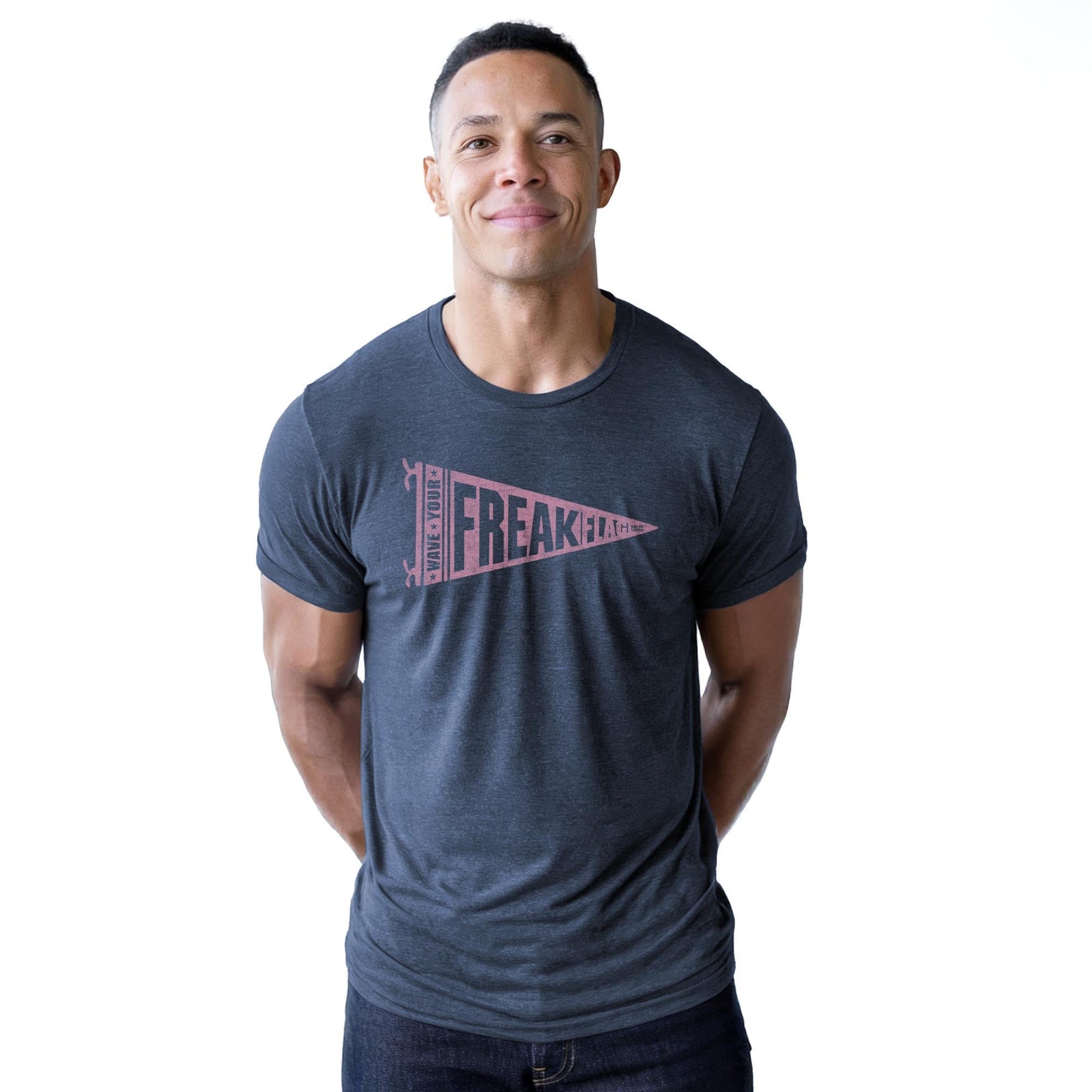 Wave Your Freak Flag Cool Staple T-shirt in Navy Heather On Model - Front View