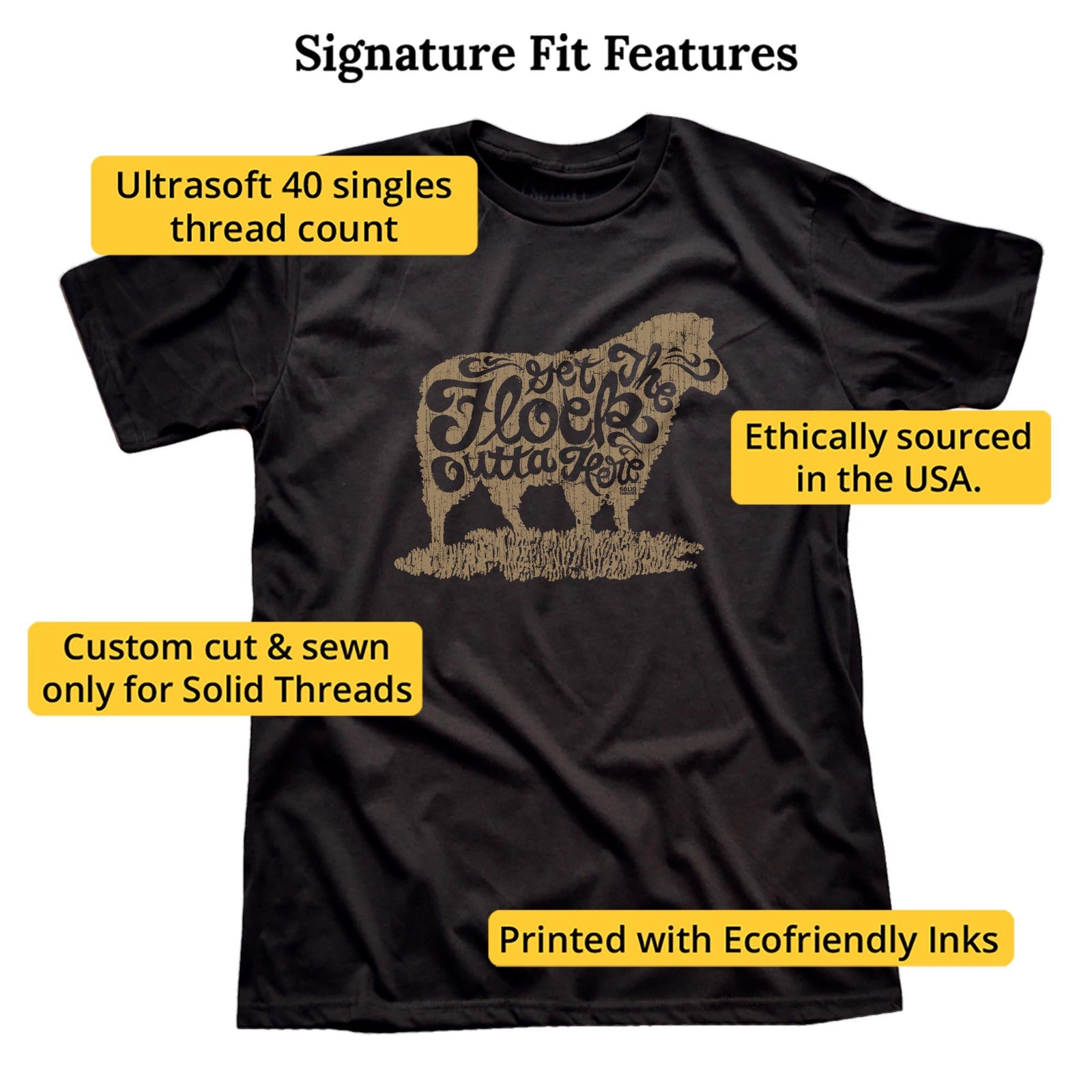 Men's Get The Flock Outta Here Vintage Livestock Graphic T-Shirt | Funny Farming Tee | Solid Threads