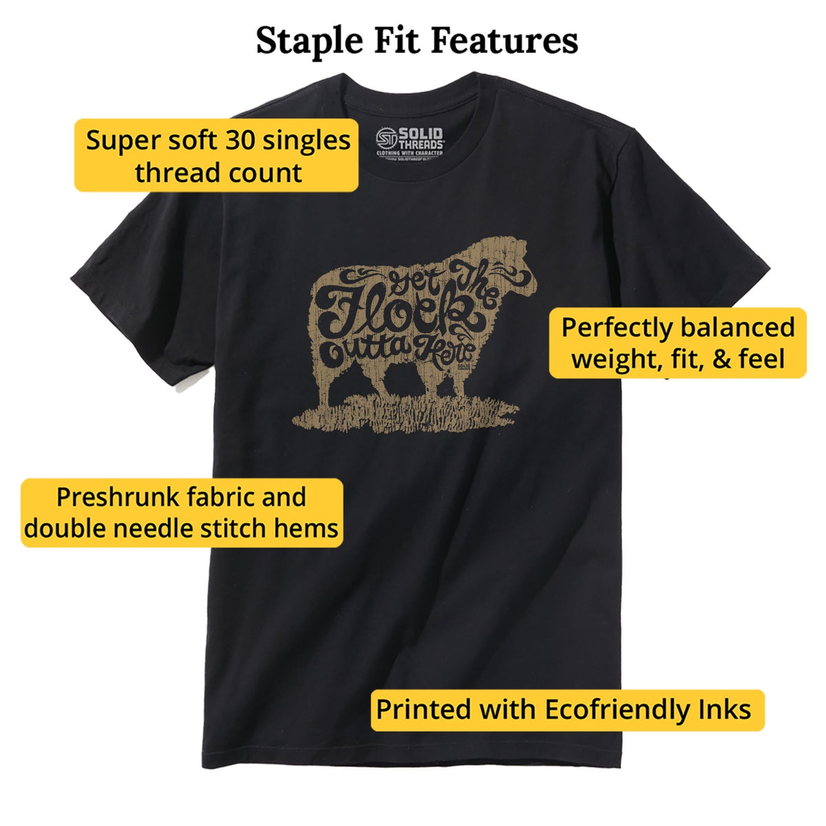 Get The Flock Outta Here Vintage Staple T-shirt in Black - Fit Attributes